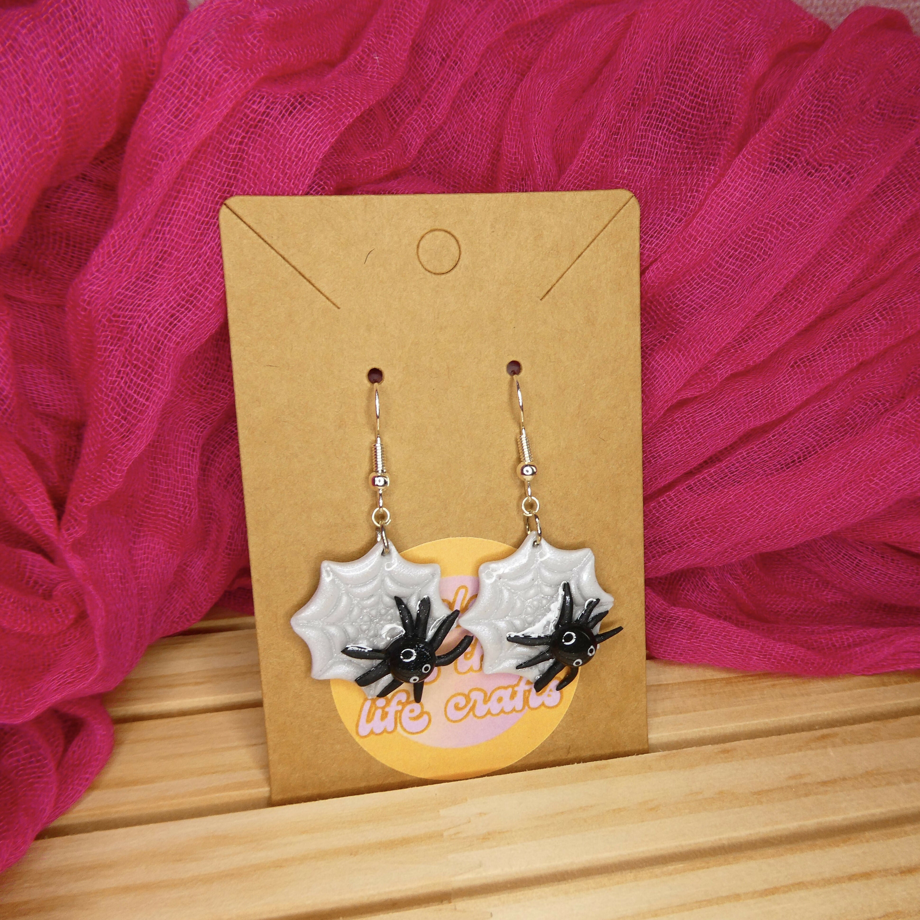 Halloween Spider Web Dangle Polymer Clay Earrings