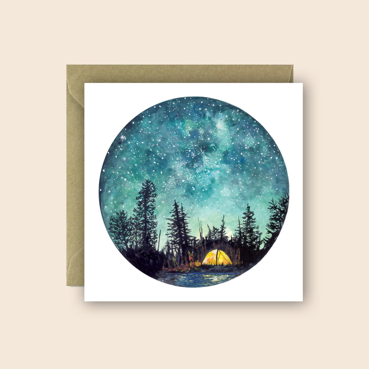 Camping at Night Greetings Card