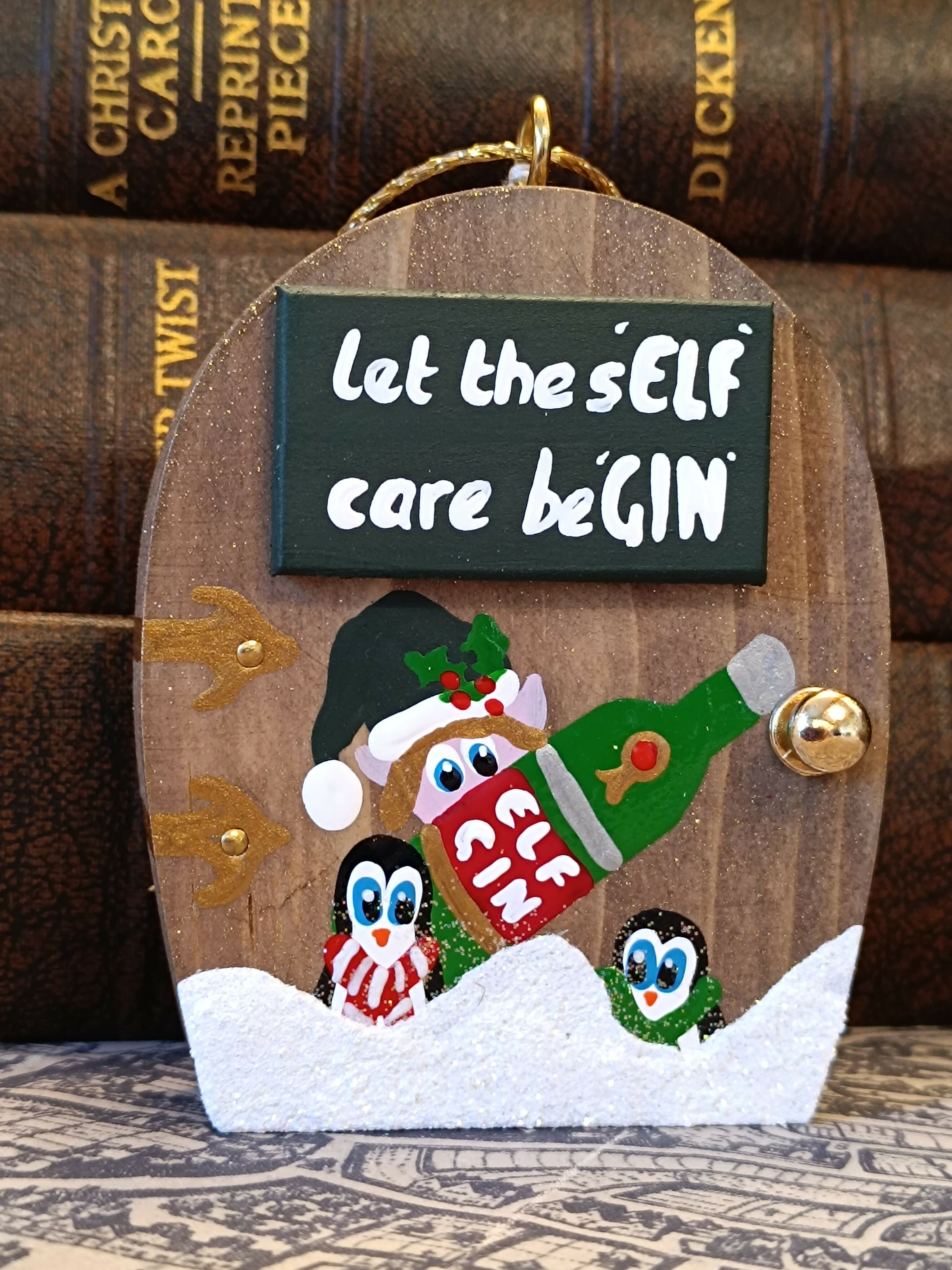 Humorous Handmade Elf Door Decorative Ornament – "Let the sELF Care beGIN" Funny Christmas Tree Decoration & Secret Santa Gift