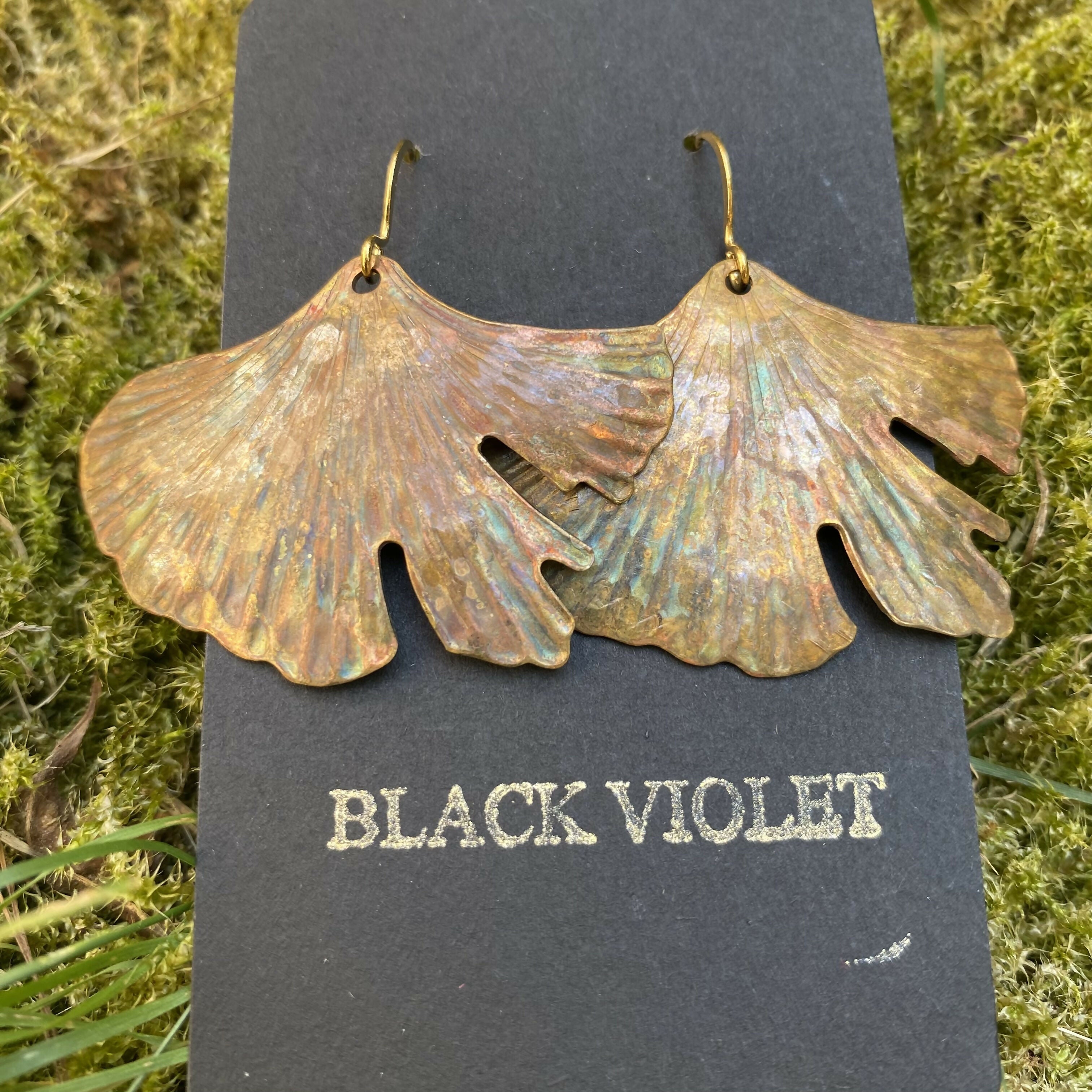 Textured Brass Gingko Leaf Earrings