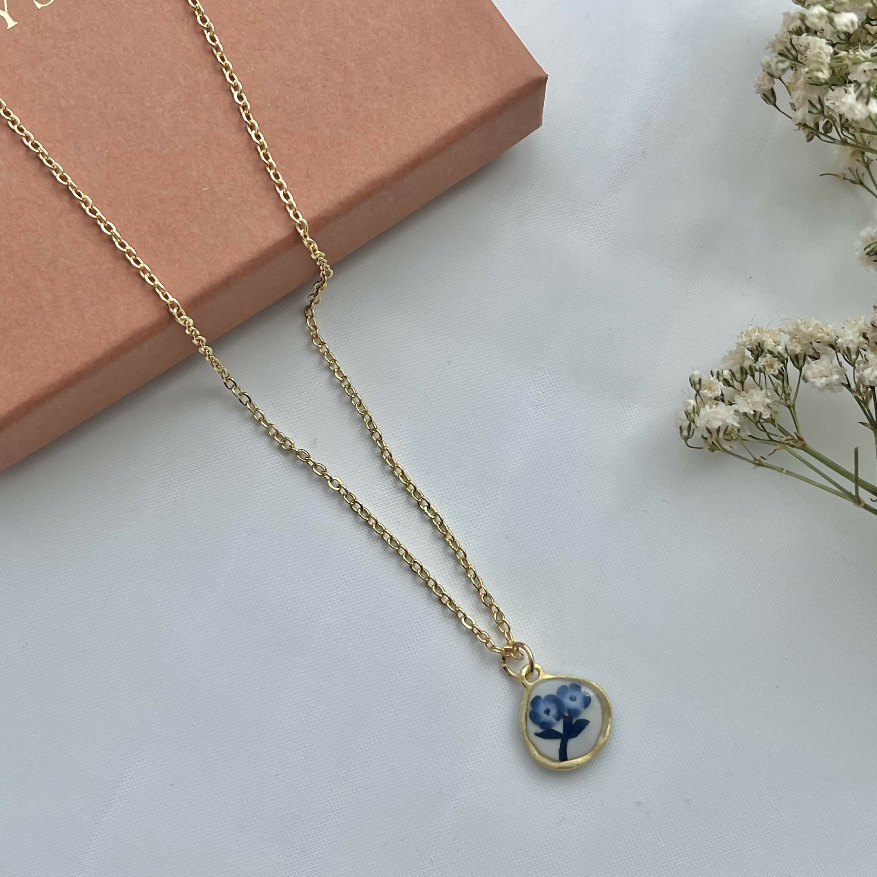 Blue China Necklace No. 1 - Handmade Polymer Clay Necklace