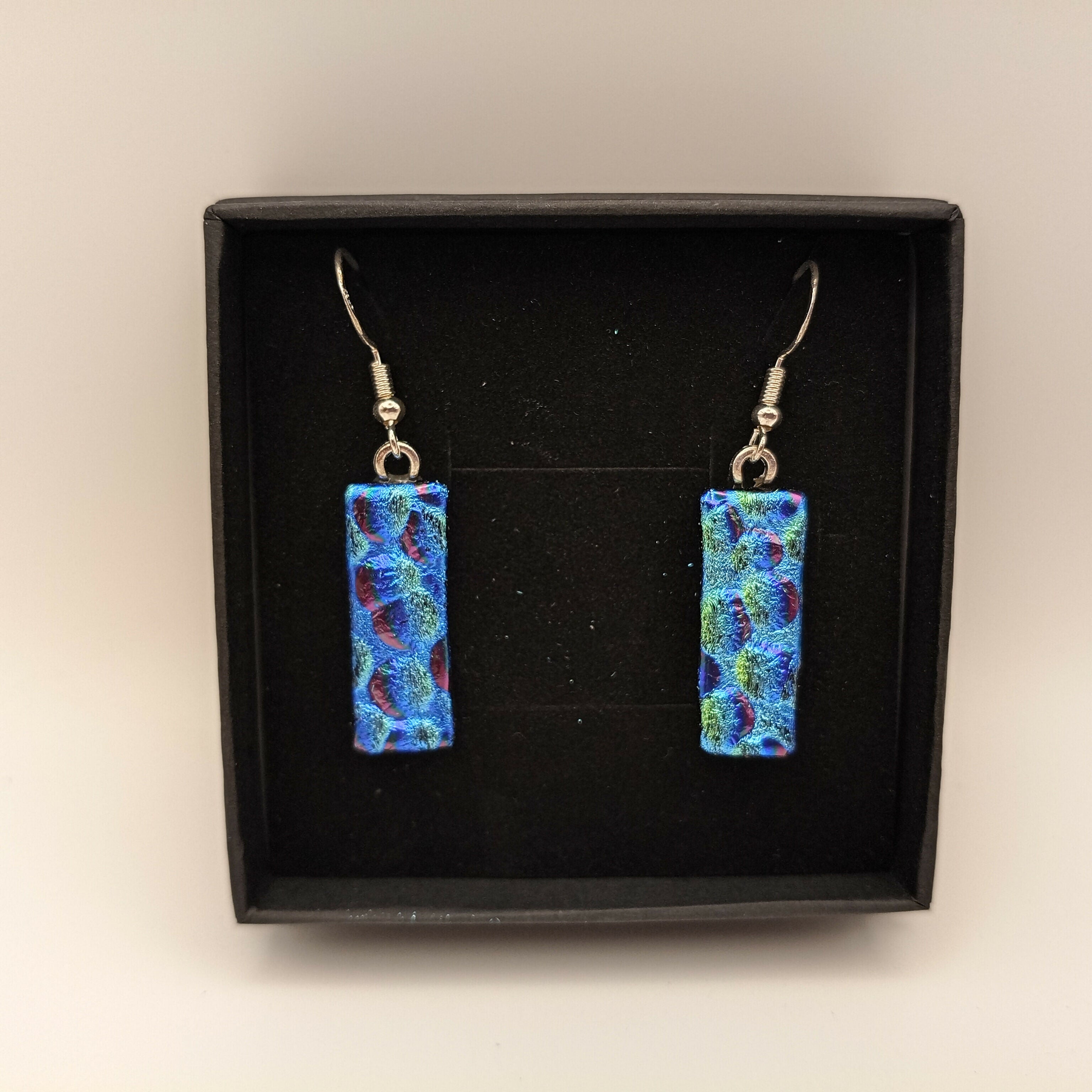 Blue Patterned Dichroic Earrings