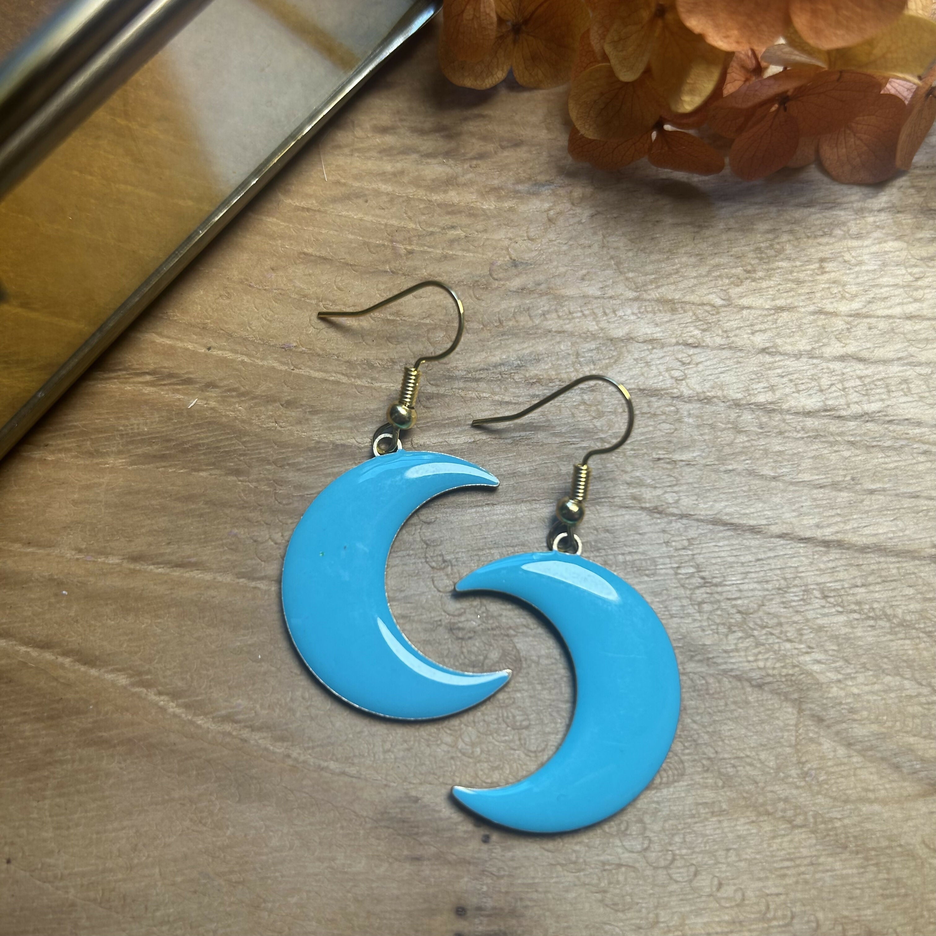 Stunning Green Enamel Moon Earrings