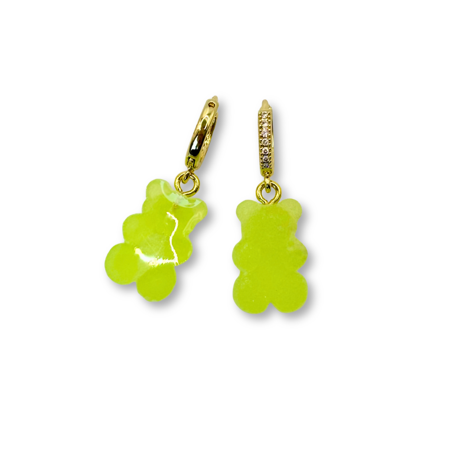 Sugar Coated Gummy Bear Hoop Drop Earrings in Lime