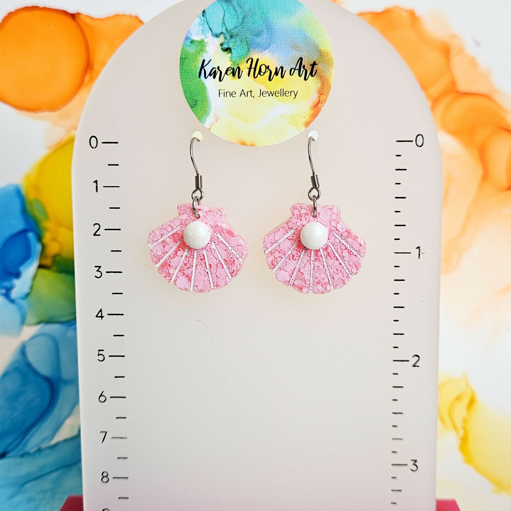 Handmade Pink Seashells And Pearls Resin Earrings