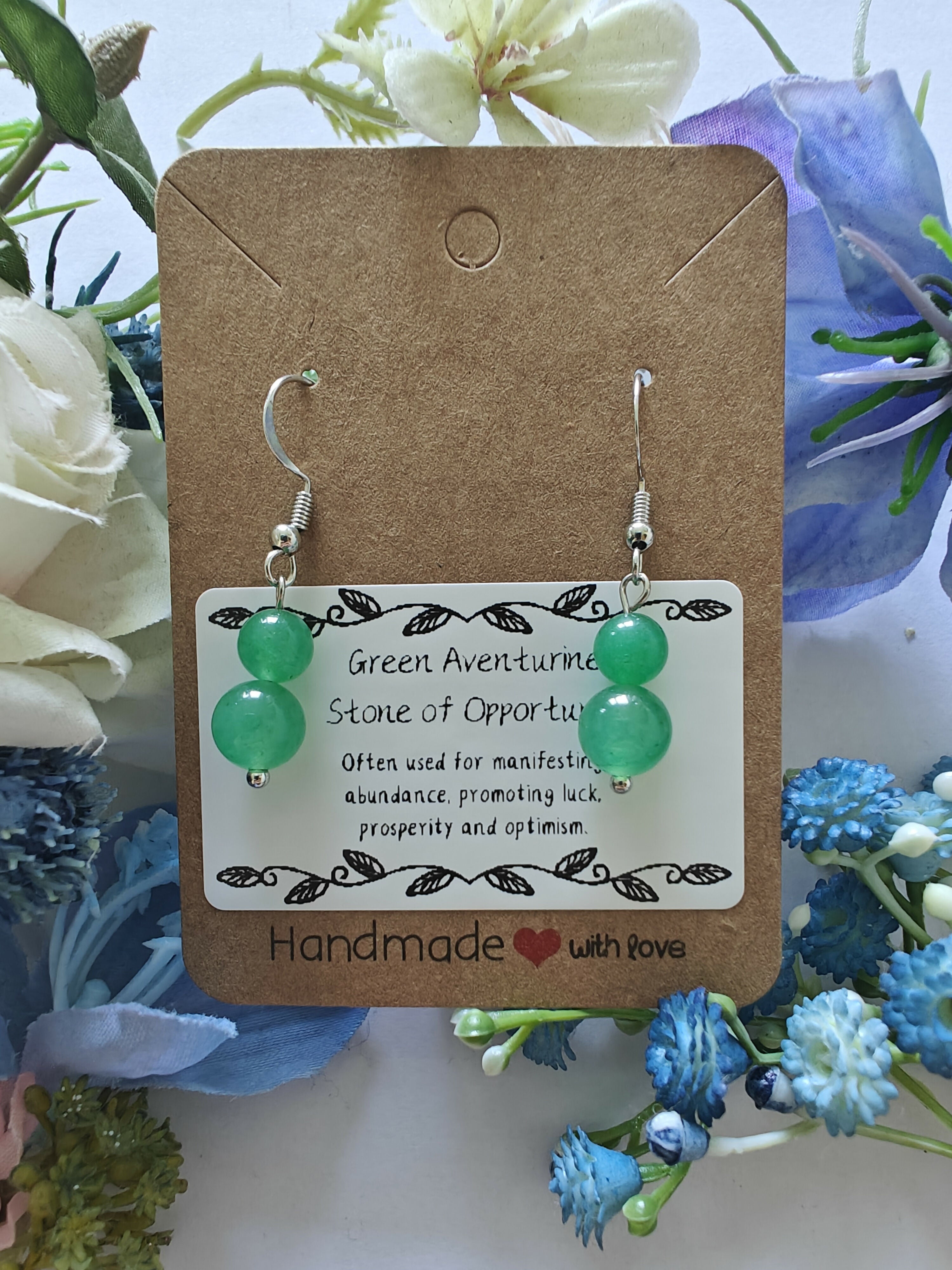 Green Aventurine Earrings on Sterling Silver Plated Hooks