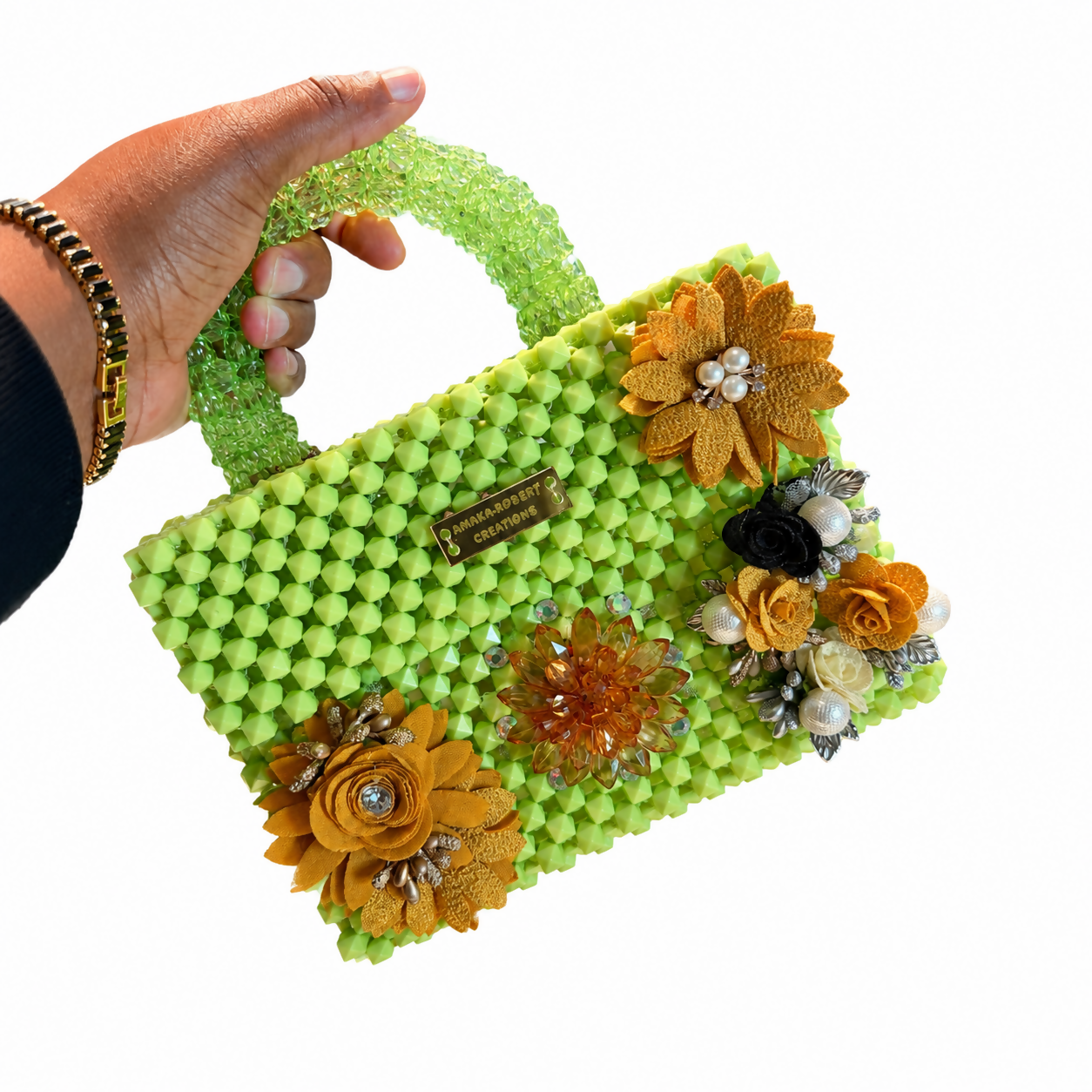 EMERALD BLOSSOM Beaded Handbag