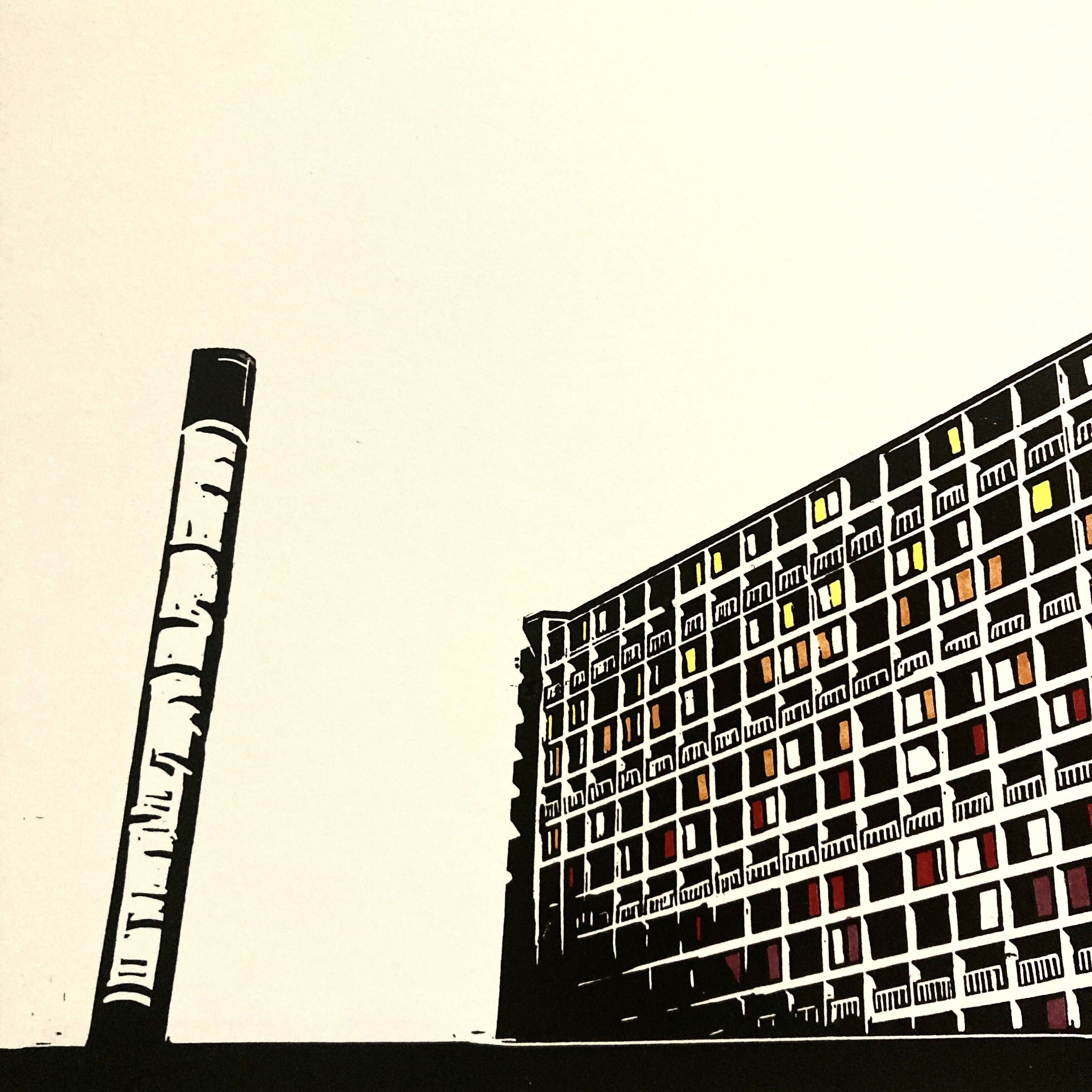 Park Hill flats Sheffield - A3 Hand Carved Lino Print On Card