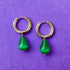 Emerald Green Beaded Gold Huggie Hoop Earrings