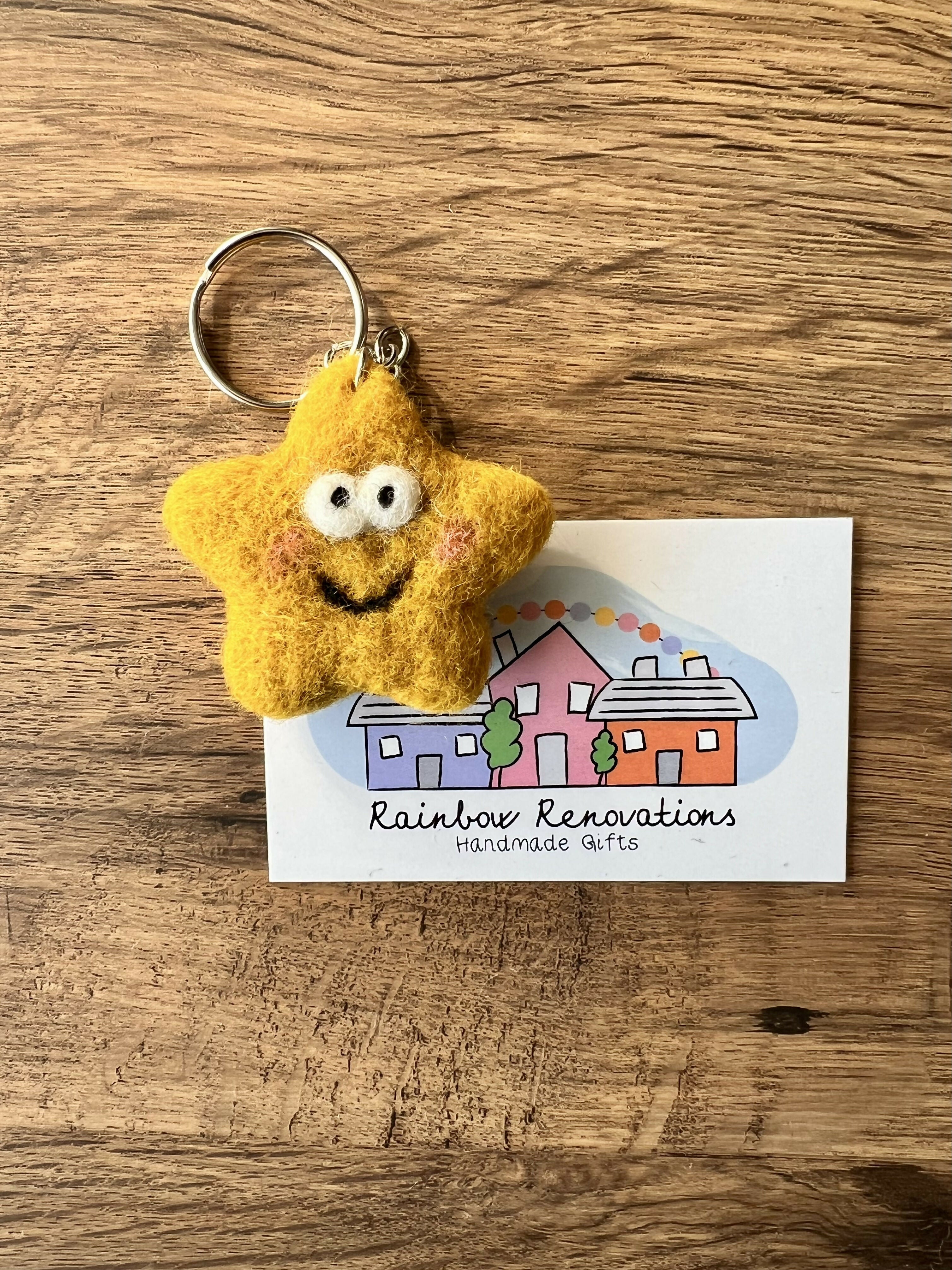 Felted Smiley Star Keyring