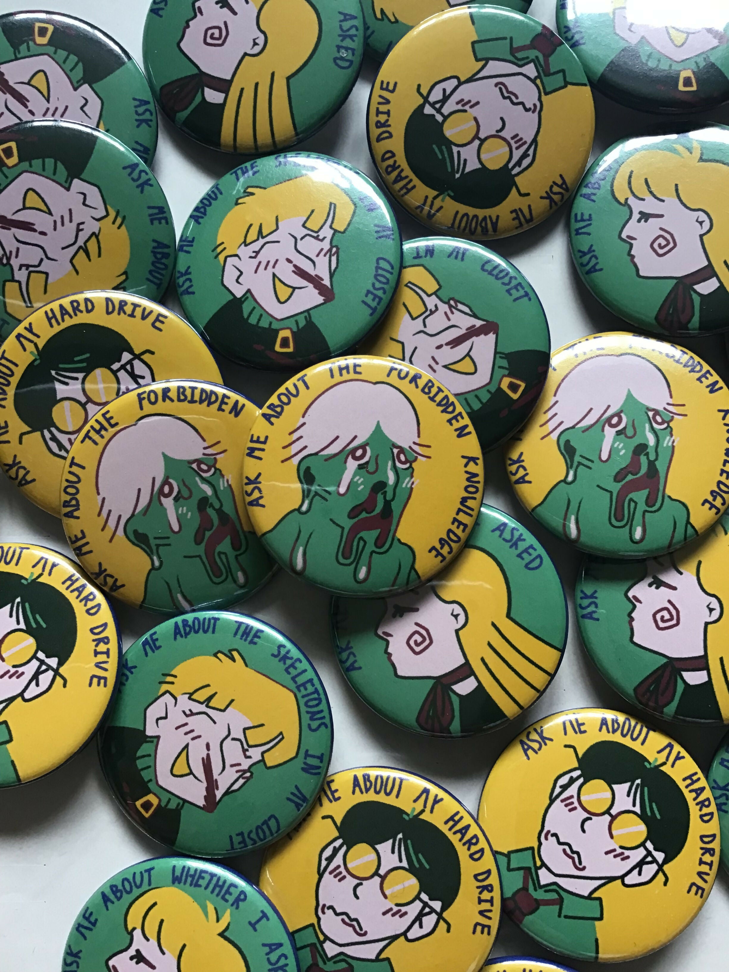 ASK ME ABOUT... - 38mm Pin Badges