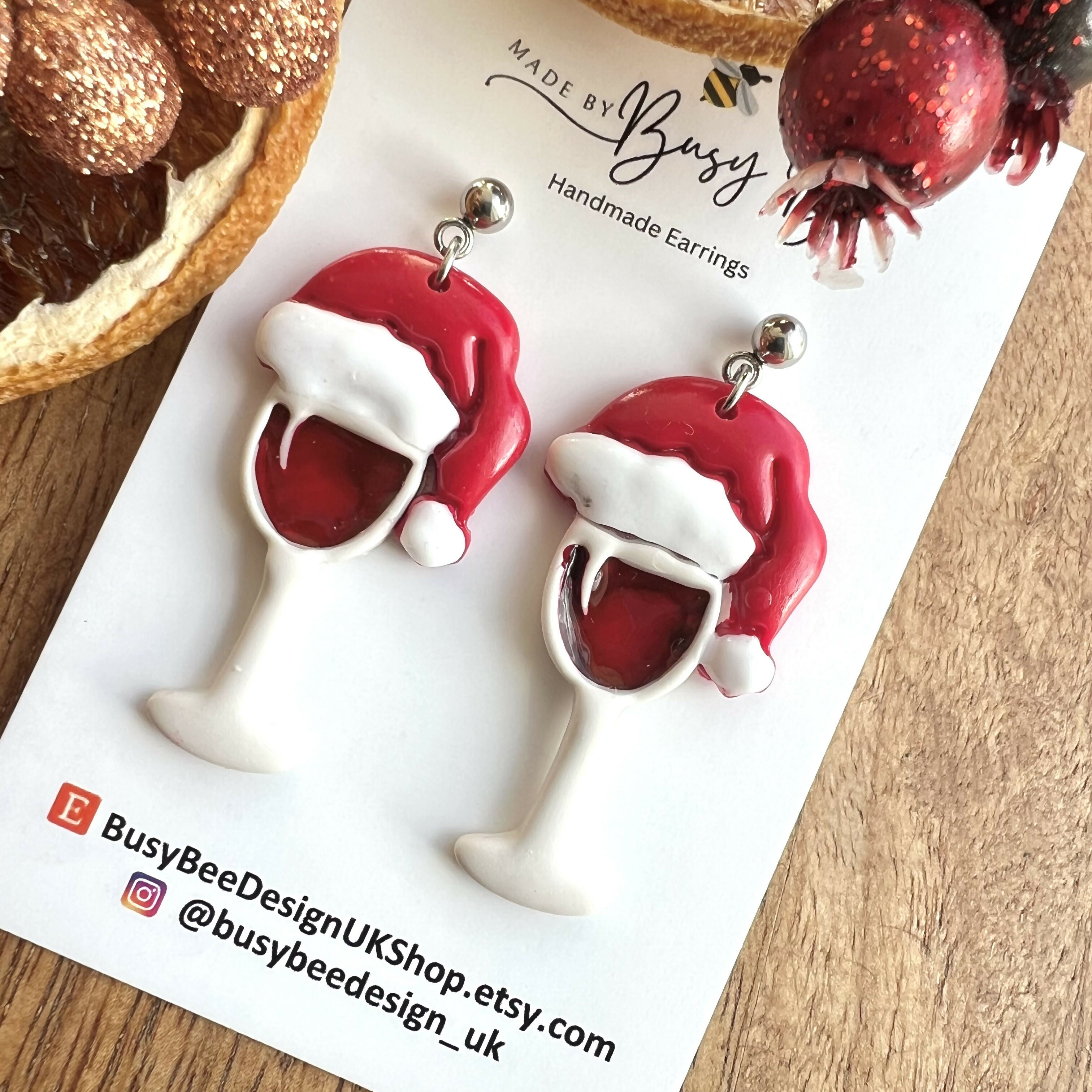 Polymer Clay Christmas Earrings / Handmade Festive Dangles / Xmas Jewellery