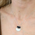 Geometric Necklace with Matte Black Charm and Silver Half Moon on Fine Silver Plated Chain