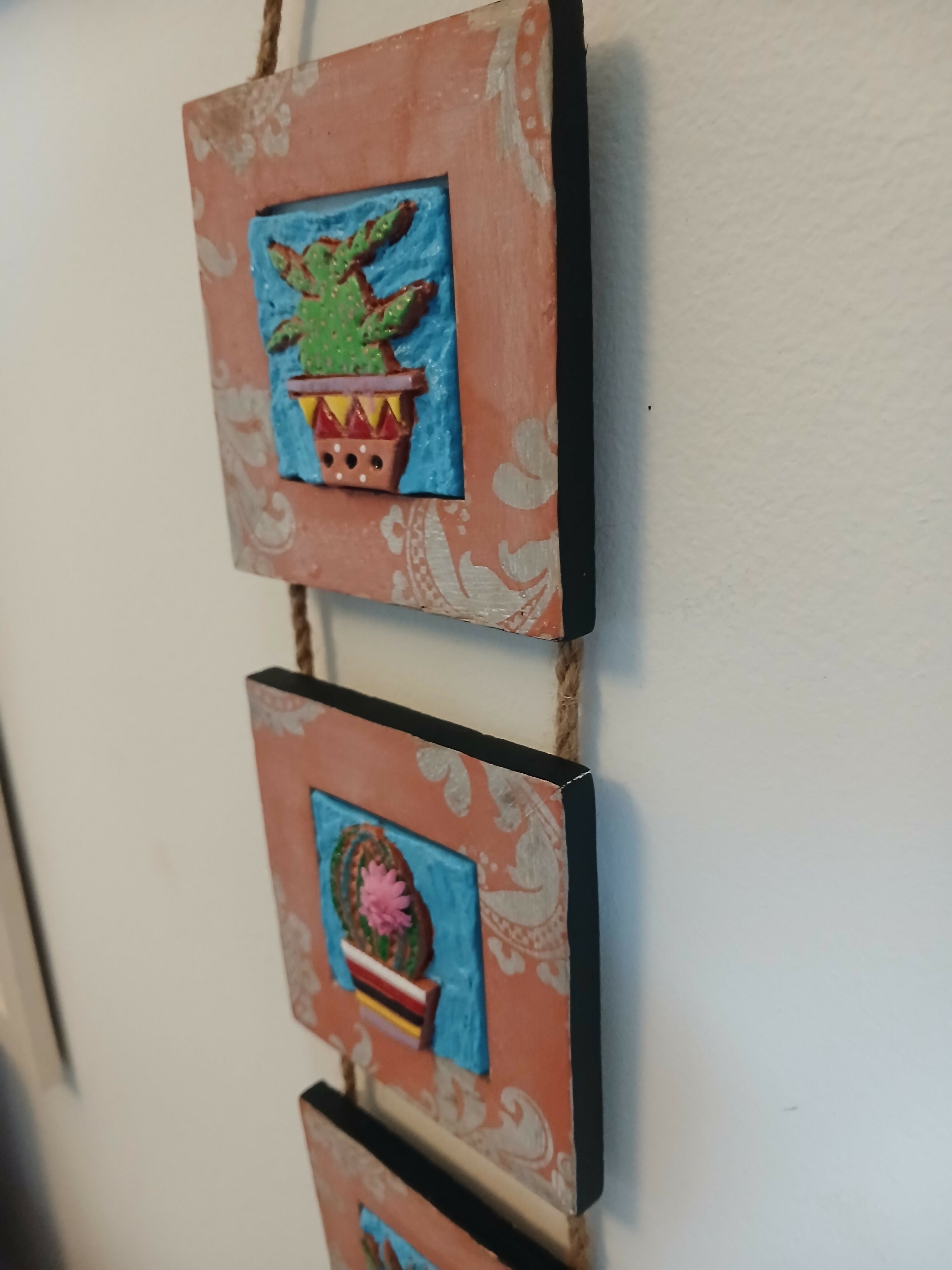Cactus Three Tier Hanging Clay Picture