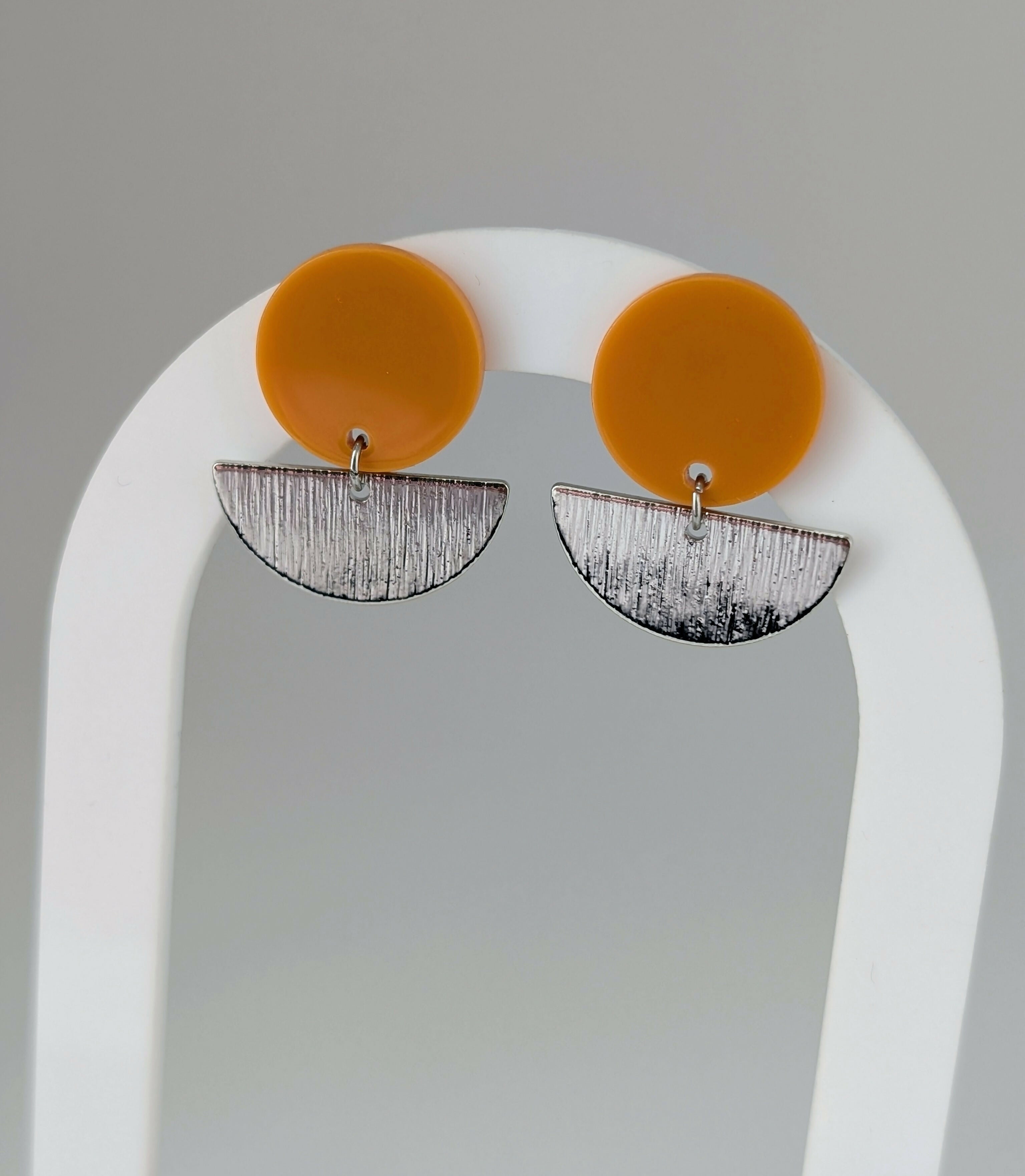 Mustard Geometric Earrings in Gold or Silver