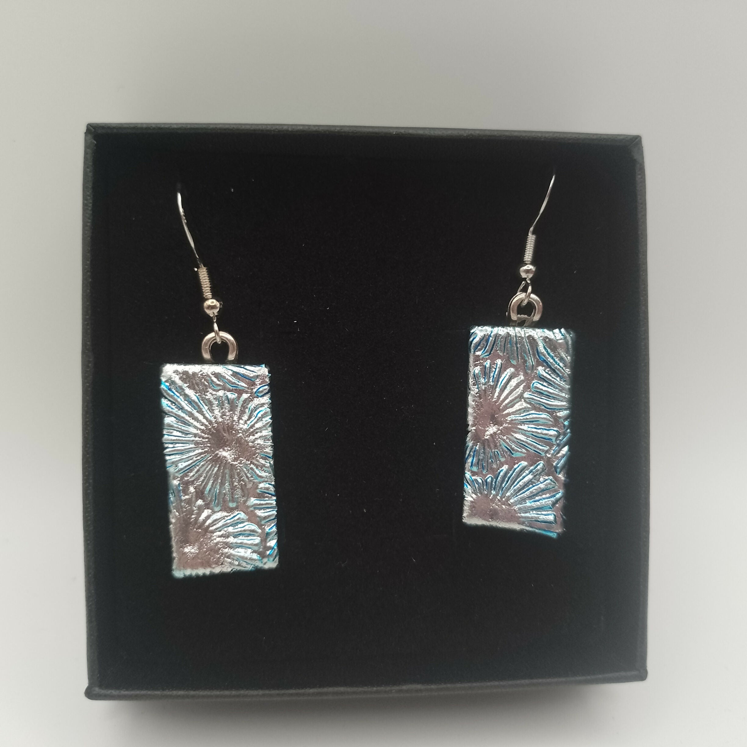 Silvery and Pale Blue Dichroic Earrings