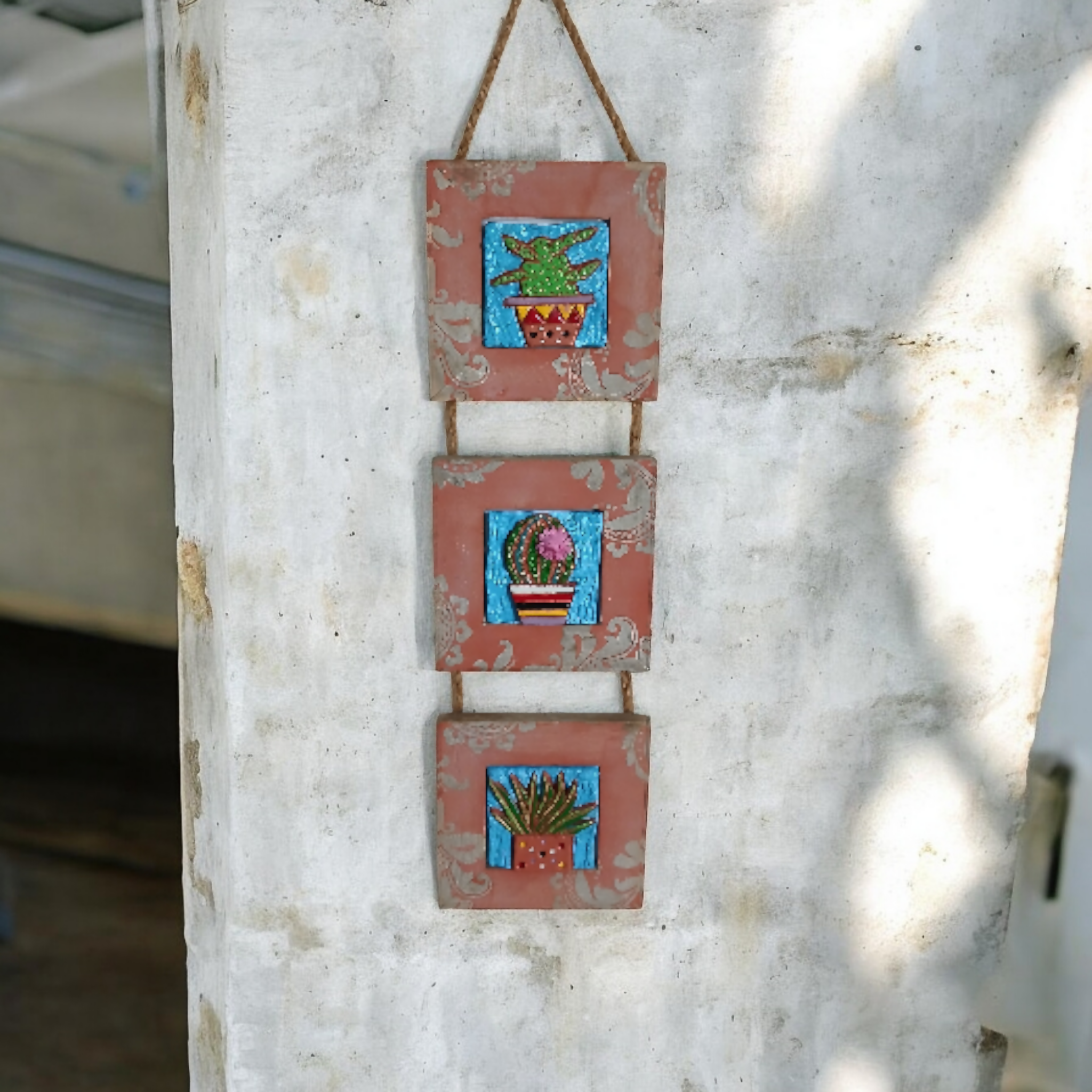 Cactus Three Tier Hanging Clay Picture