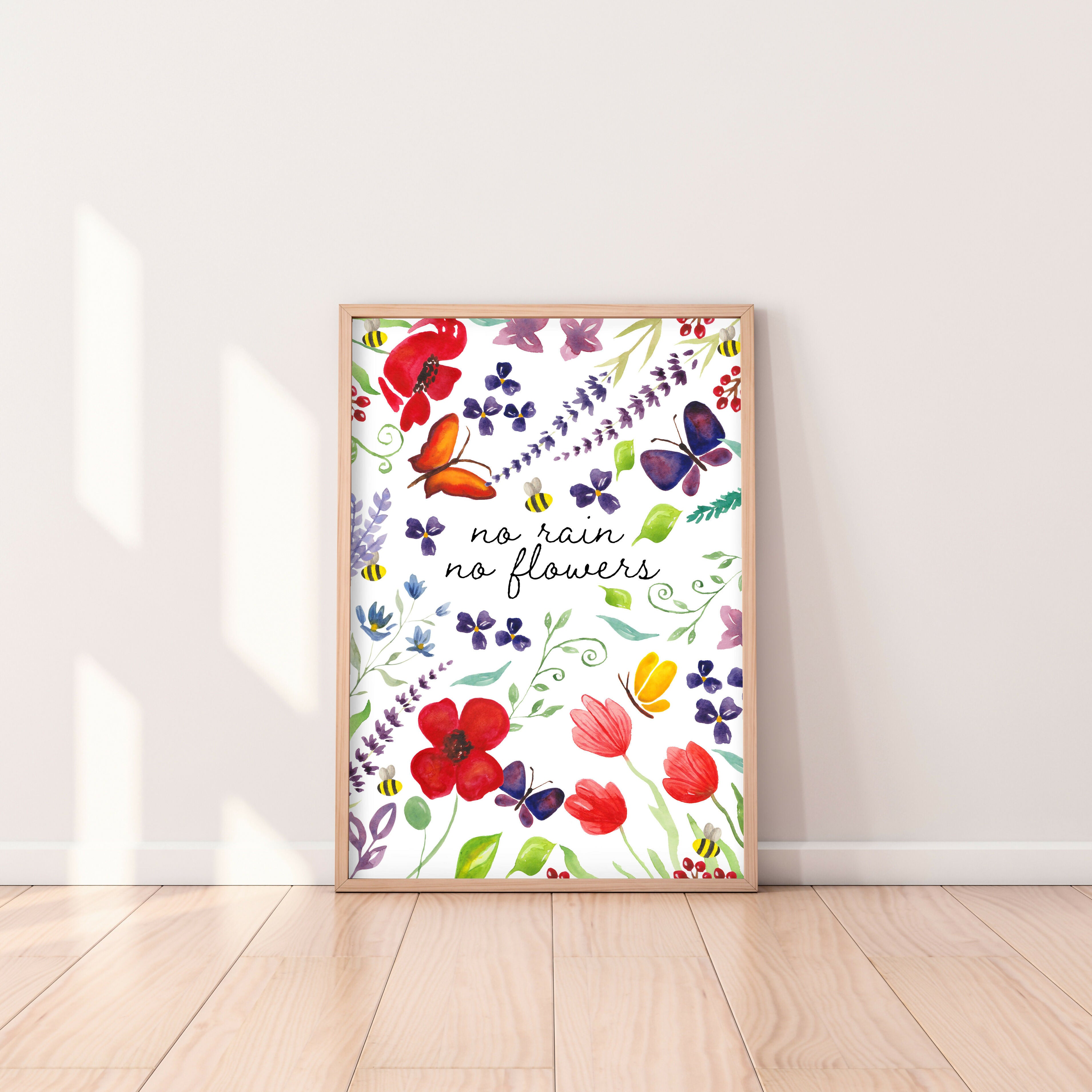 'No Rain No Flowers' Flower A4 Art Print