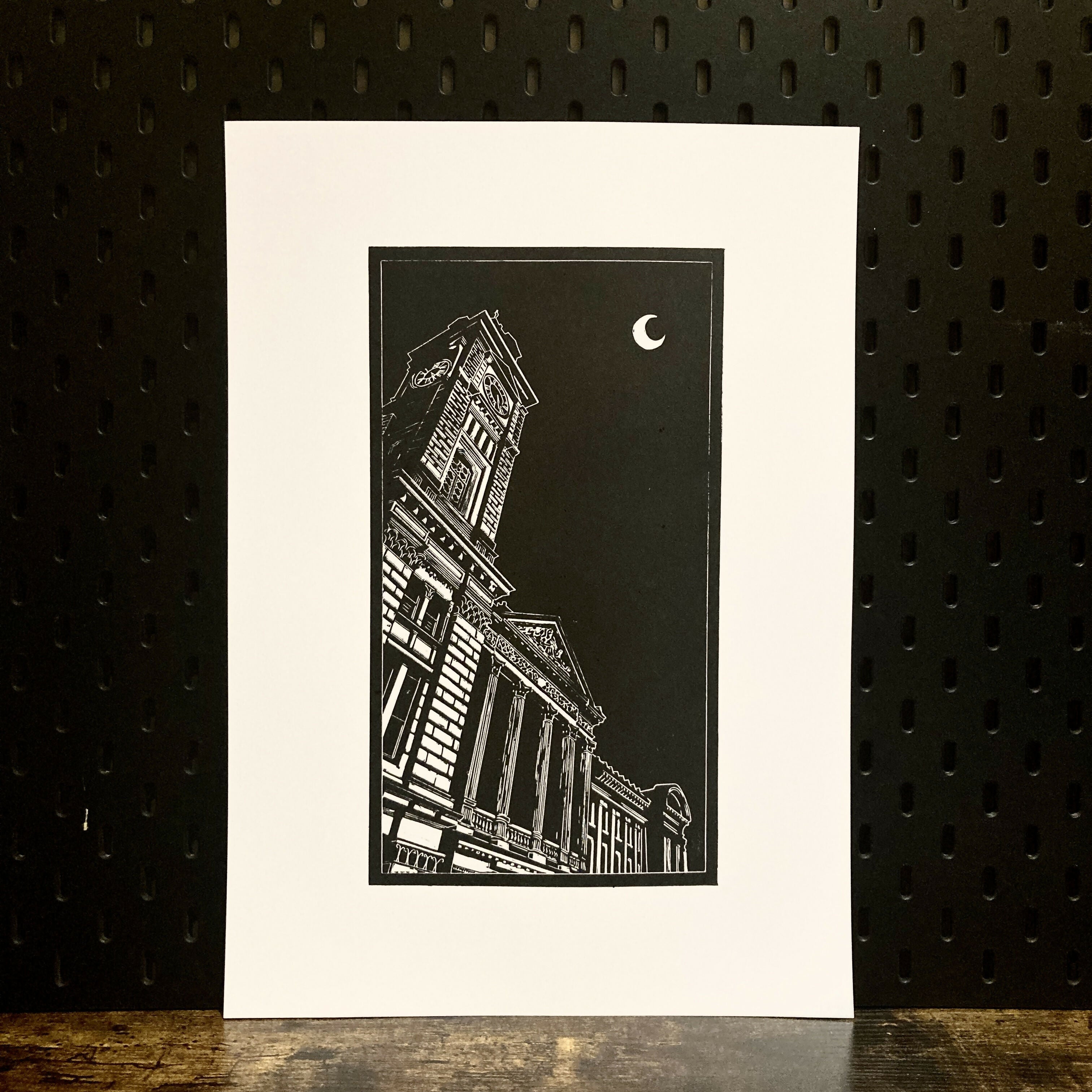 Night at the Museum - A3 Hand Carved Lino Print On Card