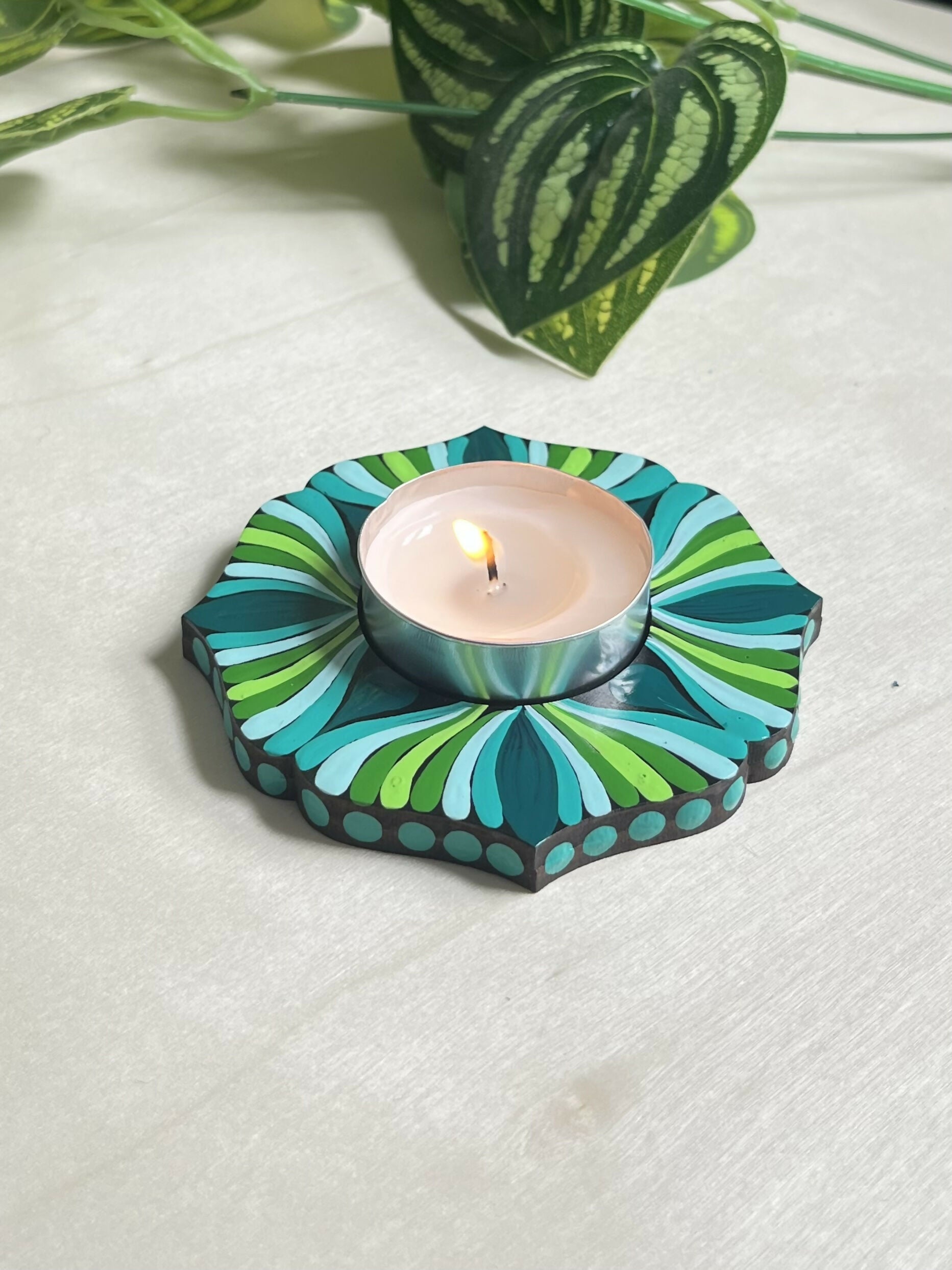 Hand Painted Wooden Tealight Holder