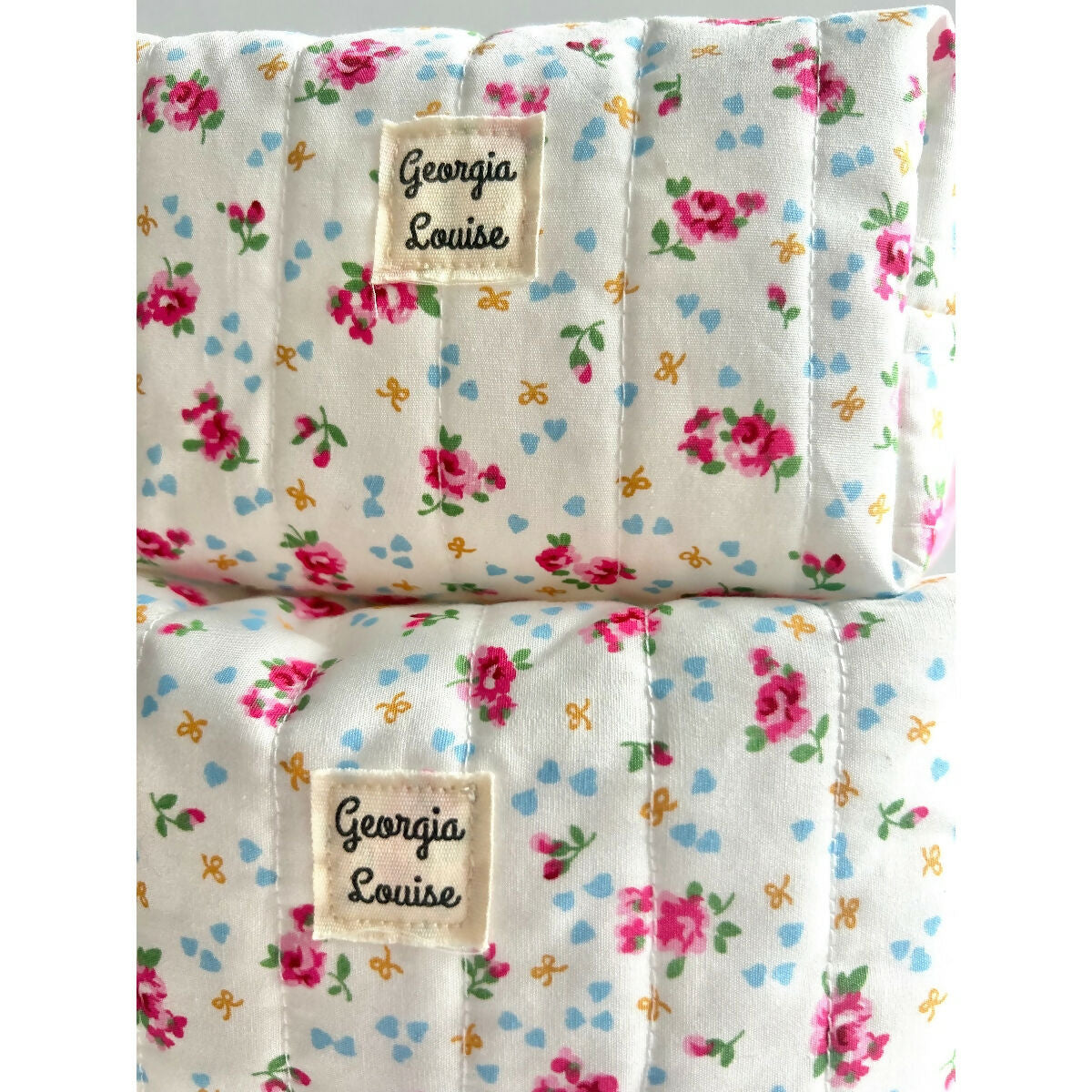 Cream Posy Floral Flower Quilted Waterproof Makeup/Toiletry Bag