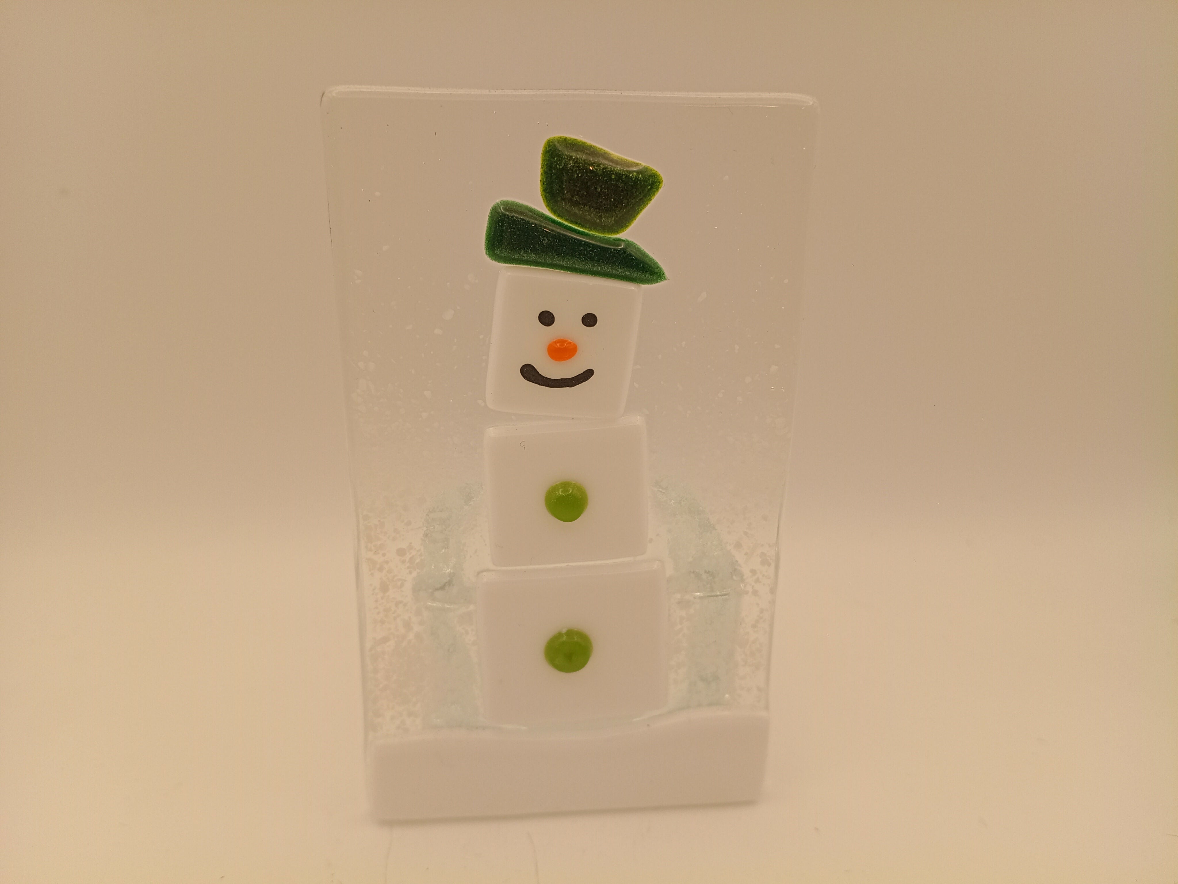 Fused Glass Snowman Tealight