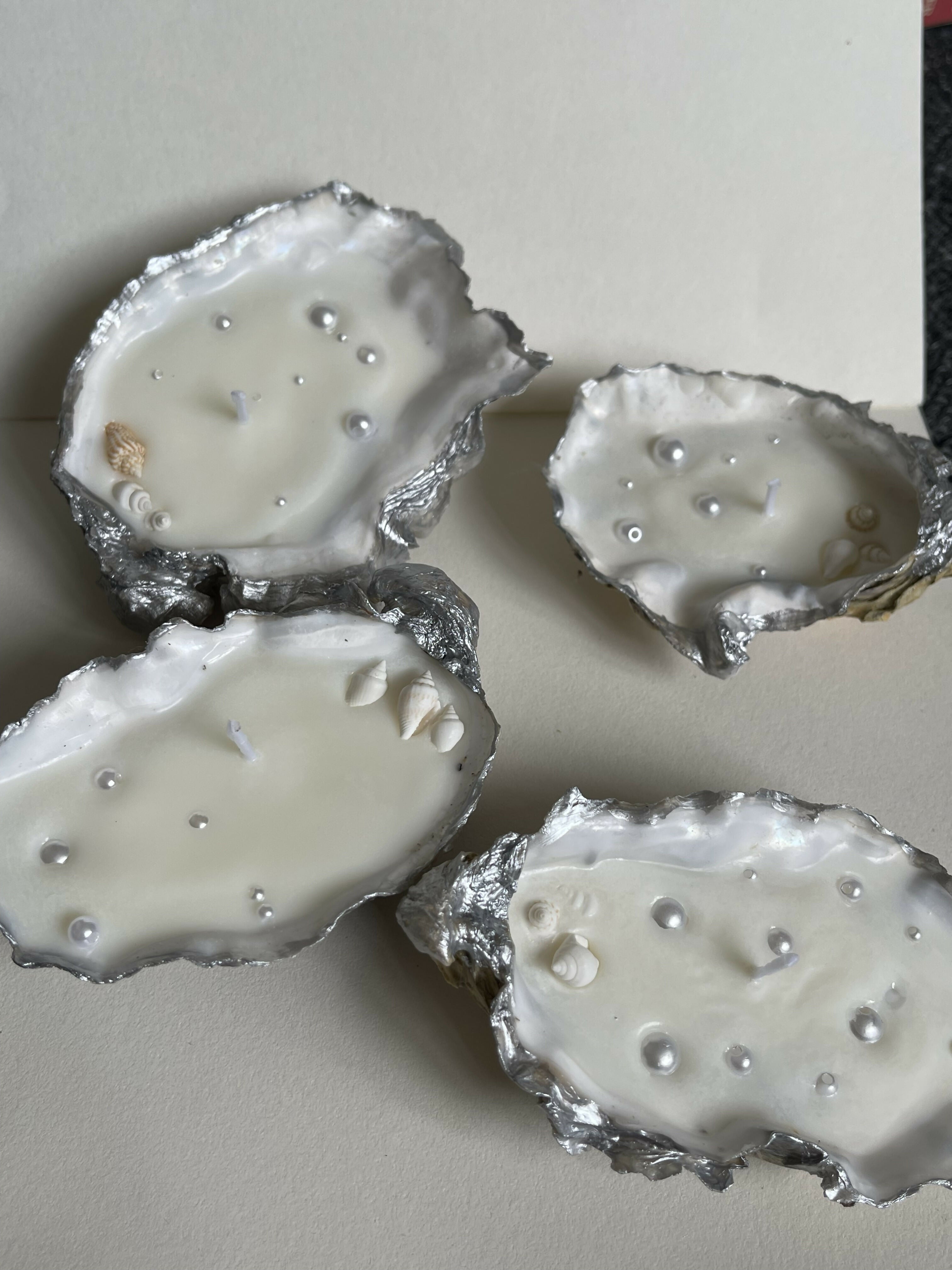 Oyster Shell Candle With Pearls