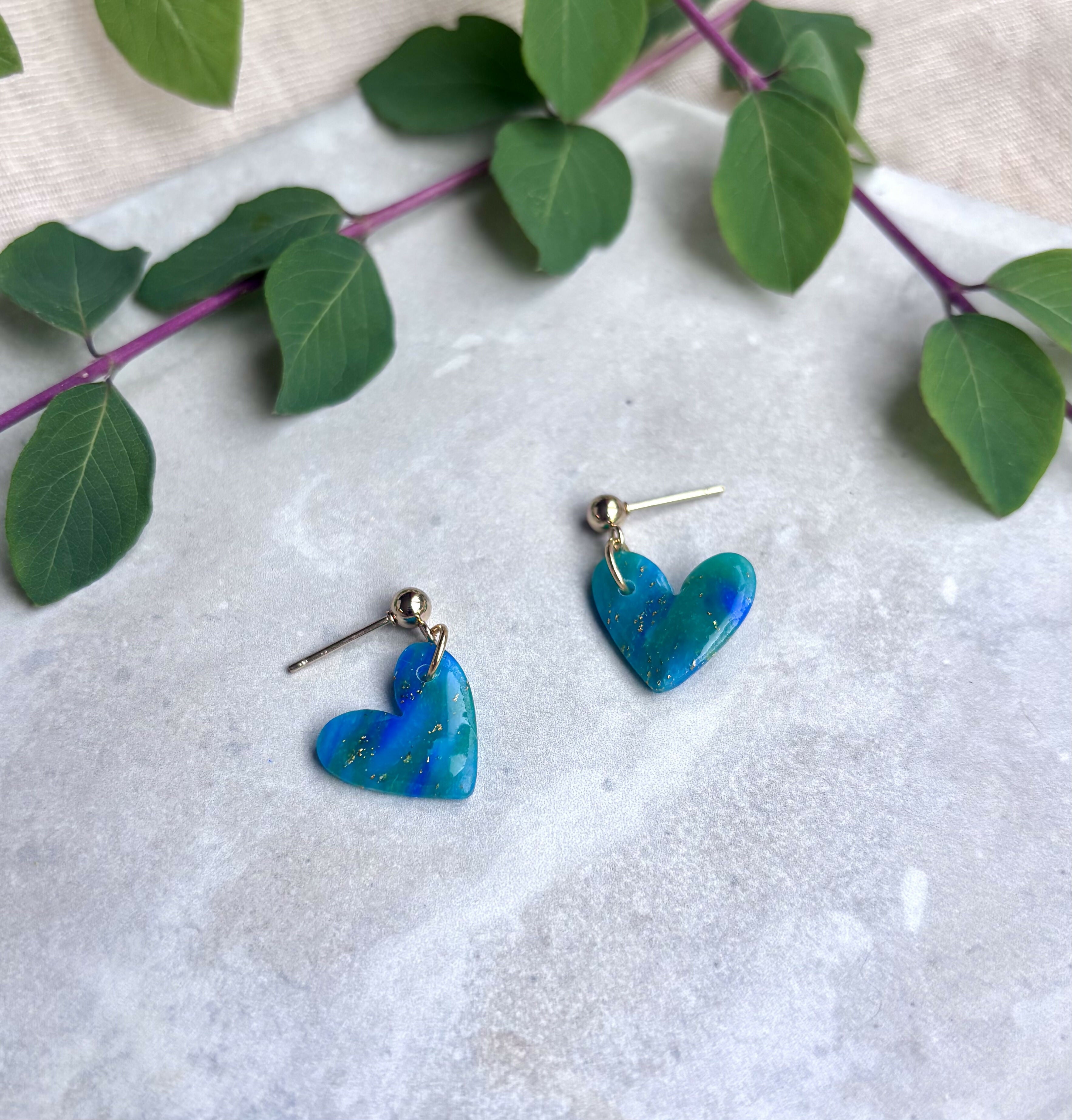 Ocean Dream Collection - Small Heart Polymer Clay Earrings