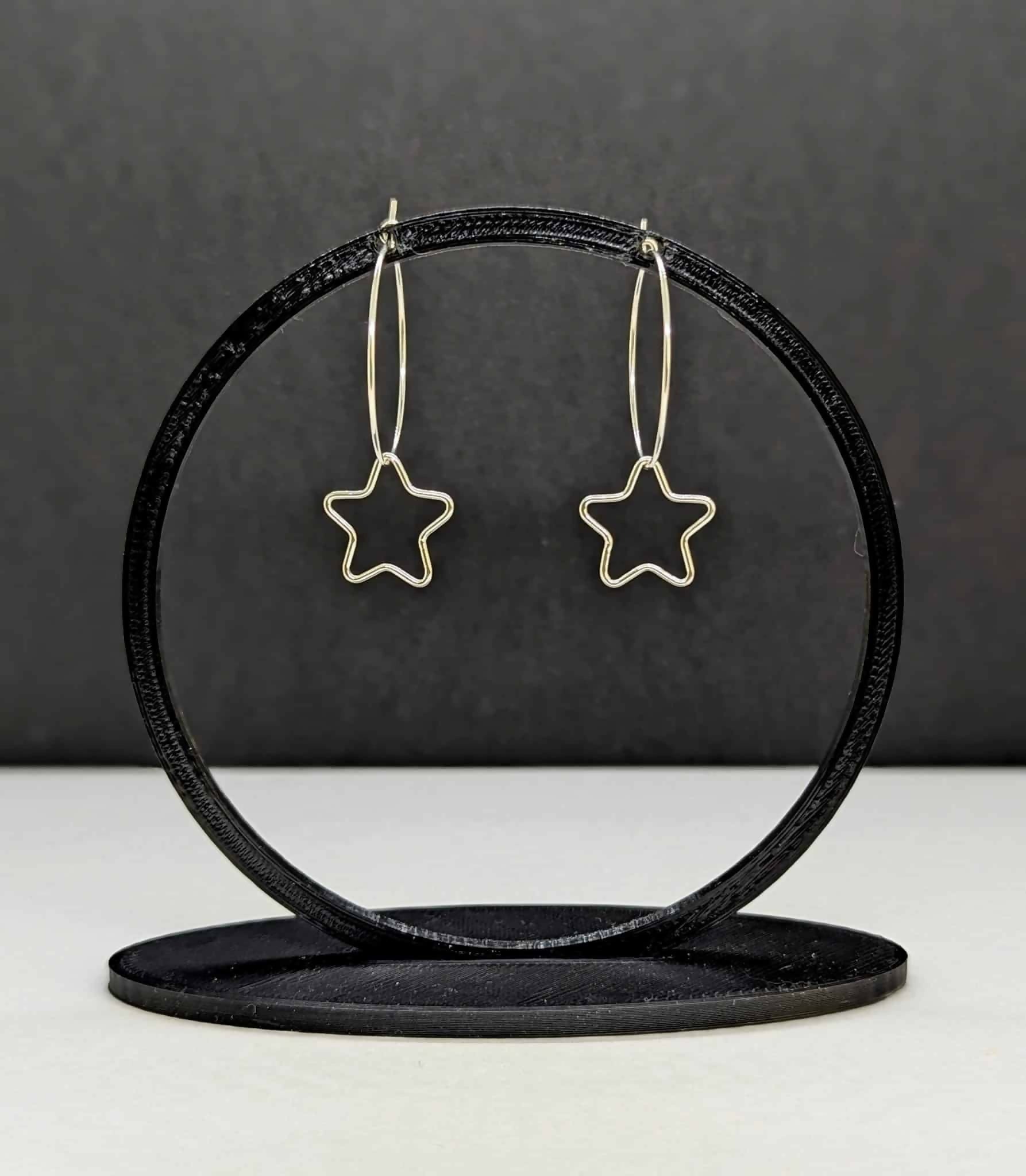 ‘Starlight’ Sterling Silver Star Hoop Earring- Meduim Size