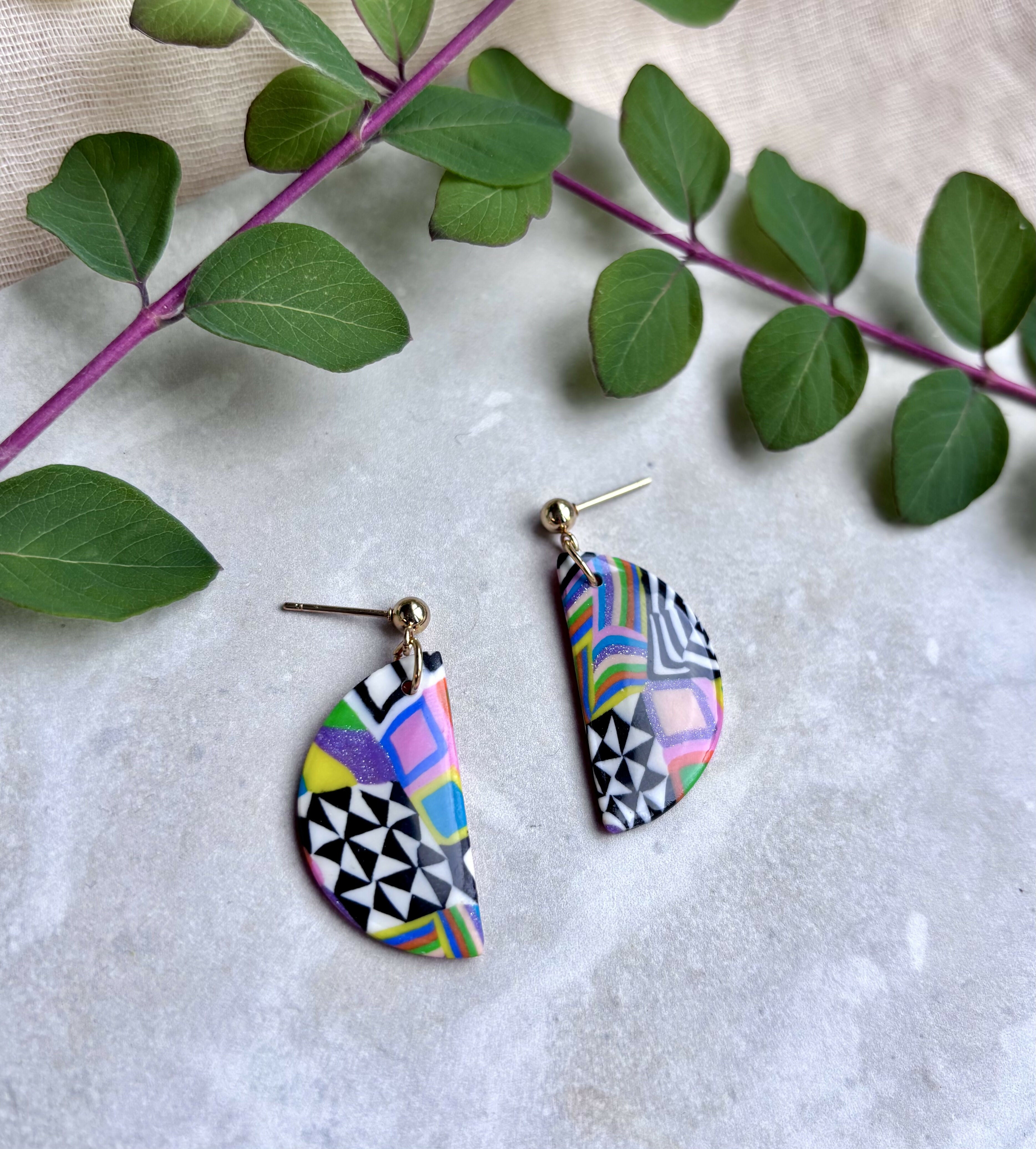 Funky Pattern Collection - Semi Circle Polymer Clay Earrings