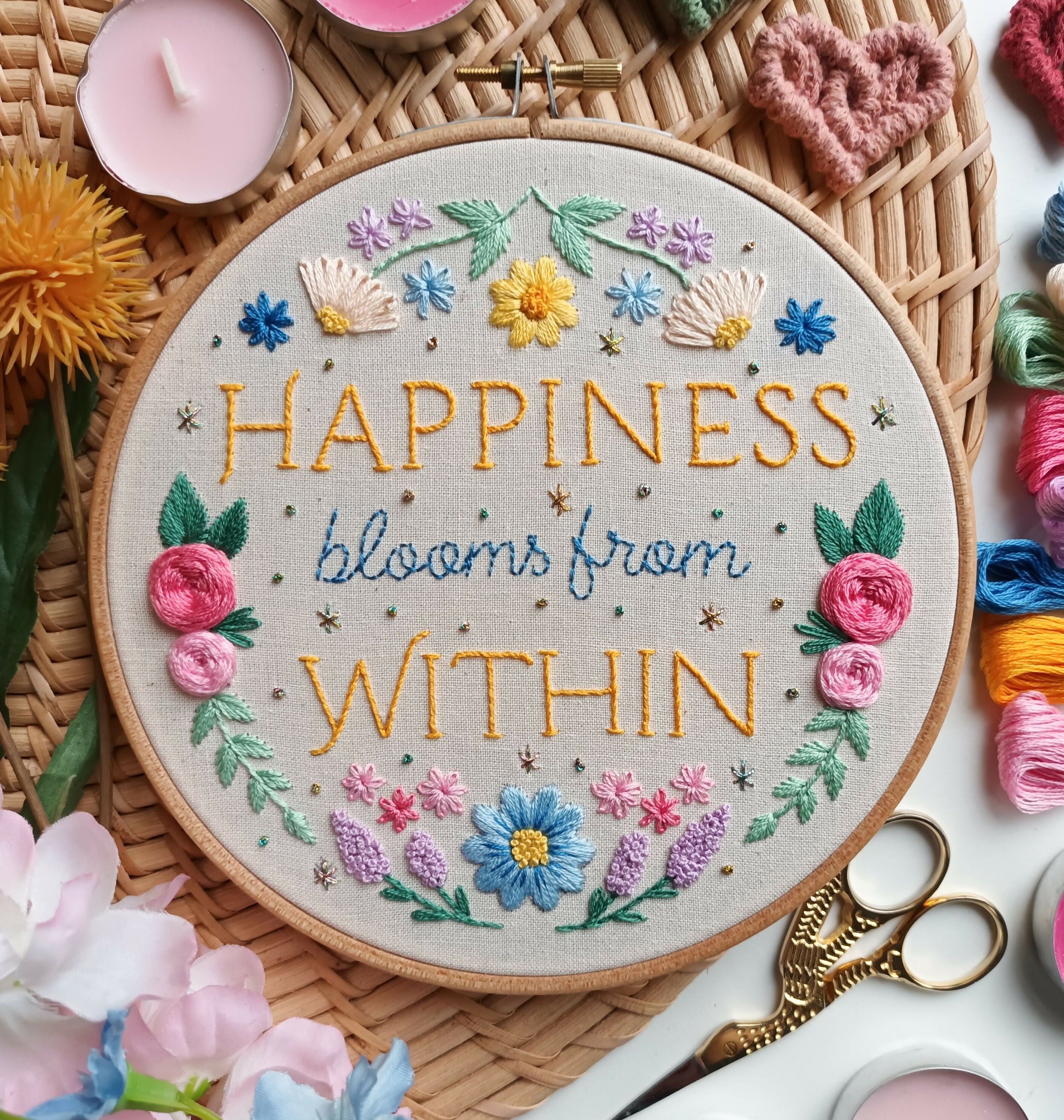 DIY Embroidery Kit For Beginners - Happiness Blooms From Within