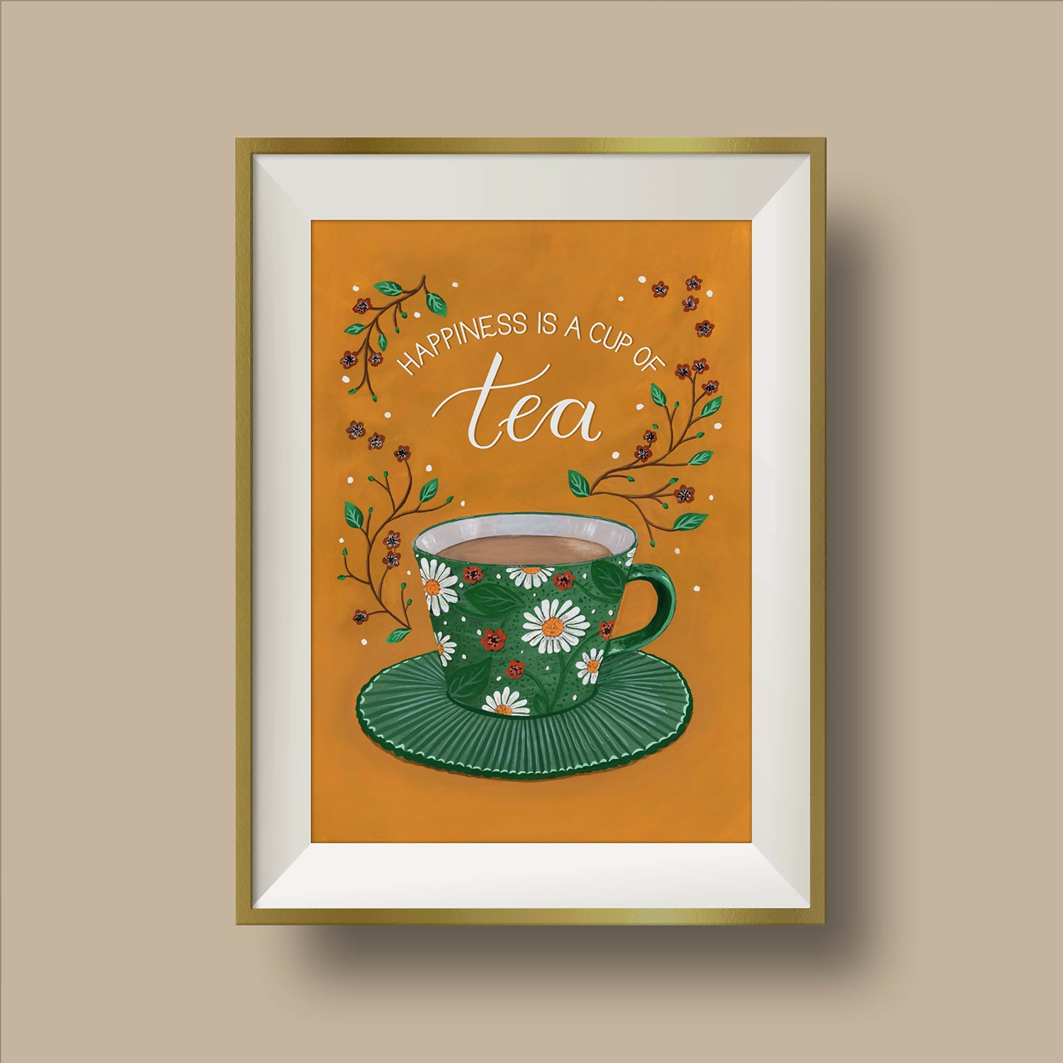 Tea Cup Yellow Art Print A4