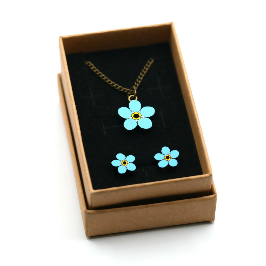 Forget-me-nots Necklace and Stud Earrings Set