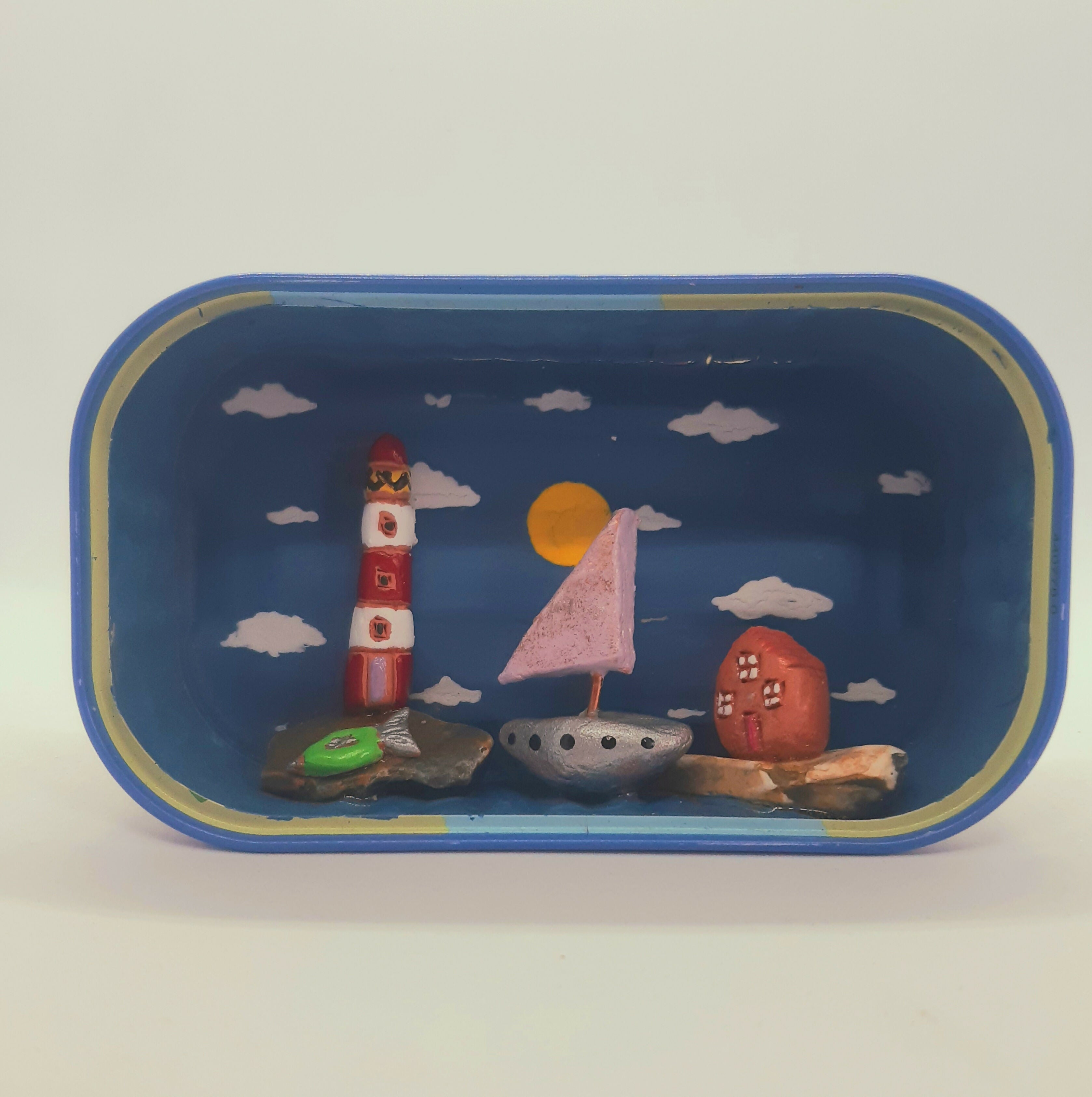 Clay Coastal Scene Diorama Tin (purple boat sail)