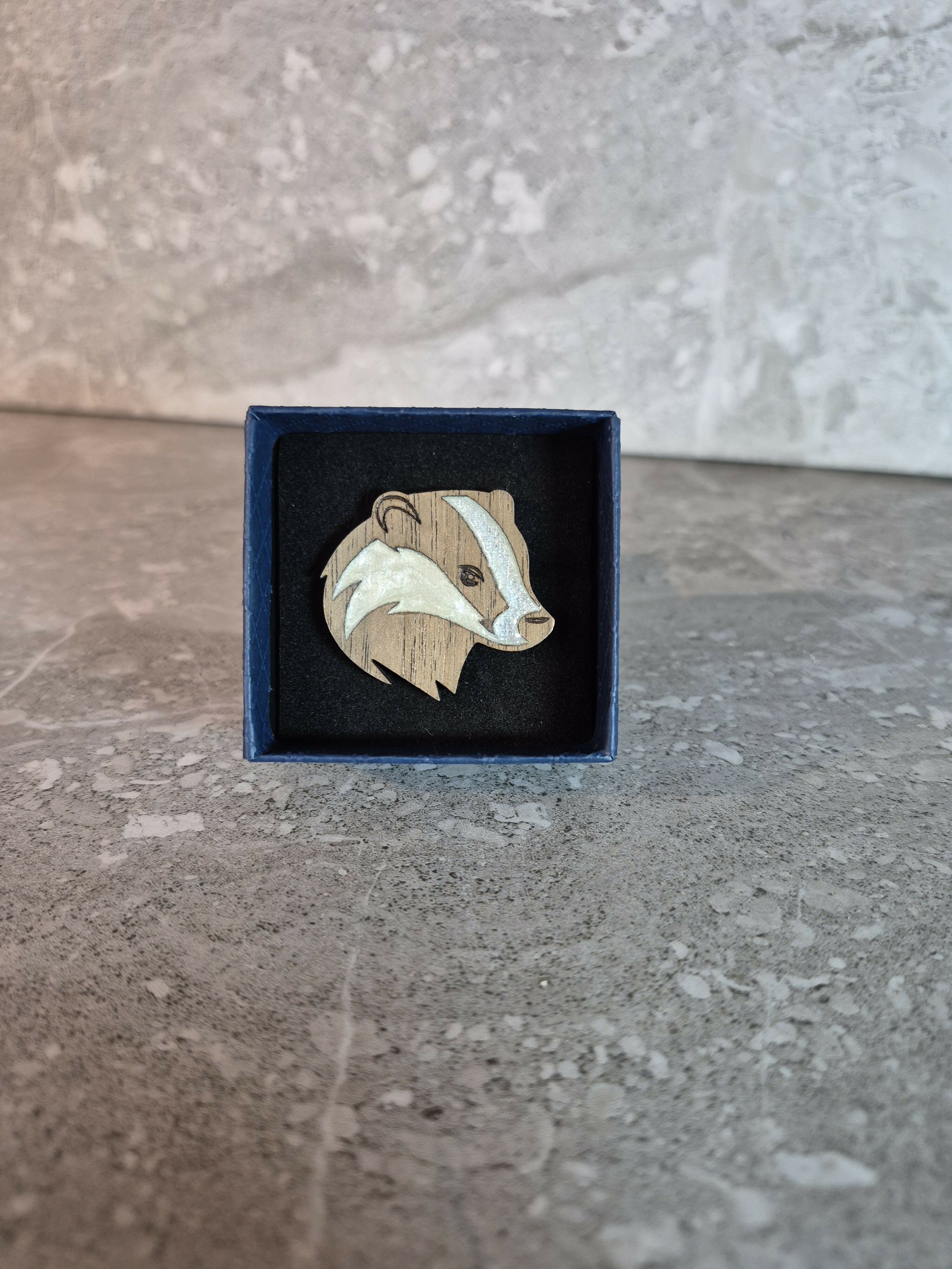Handcrafted Walnut Veneered Badger Head
