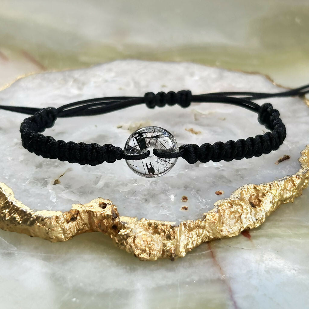 Handmade Adjustable Macrame Bracelet With Black Tourmaline In Quartz