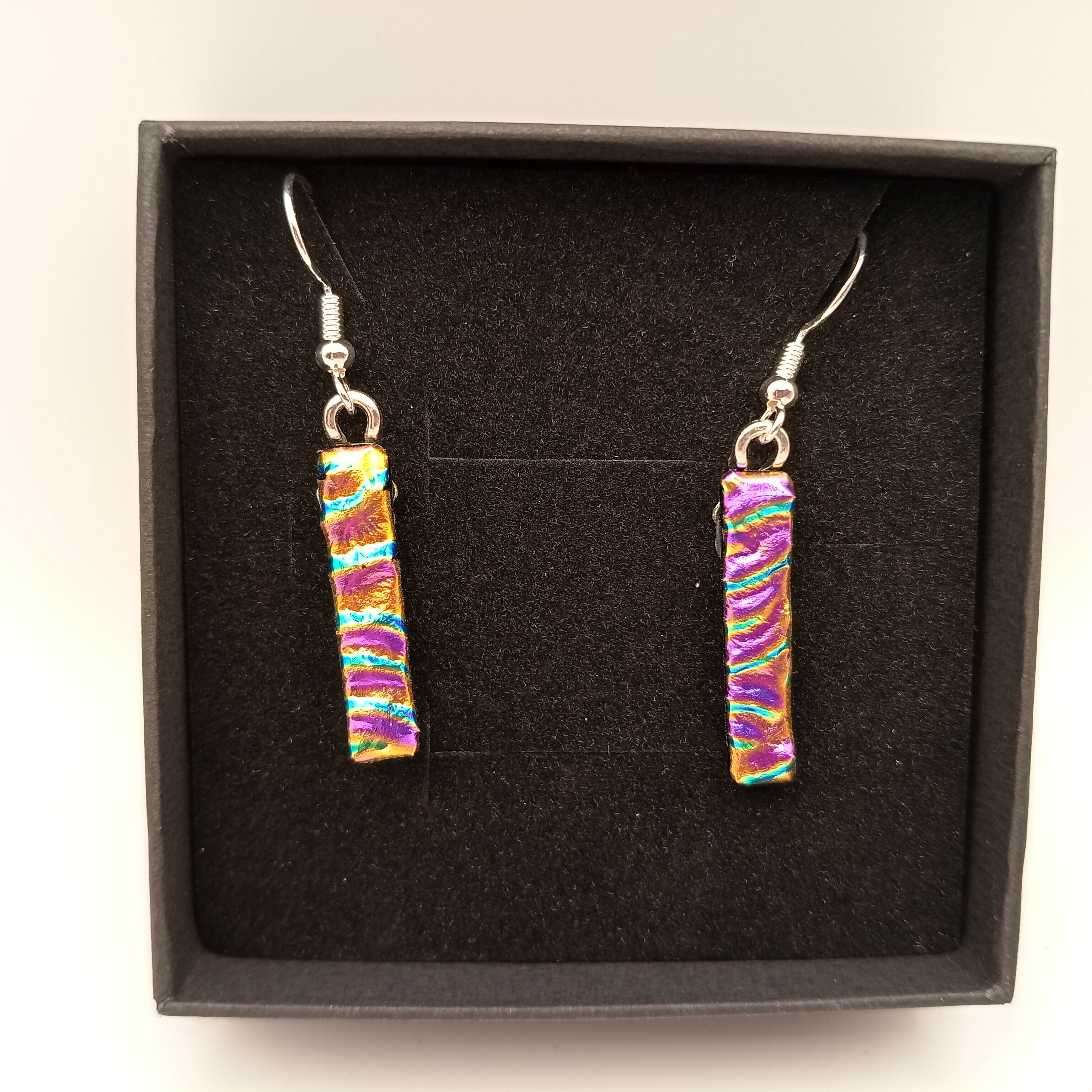 Pink and Gold Dichroic Rippled Earrings
