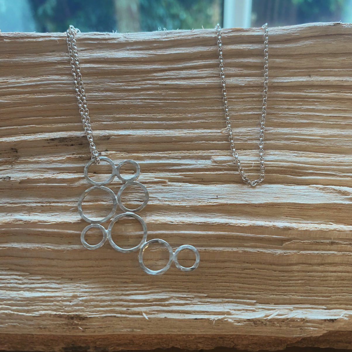 Sterling Silver Connected Circles Necklace - Adjustable 16 to 18 inches