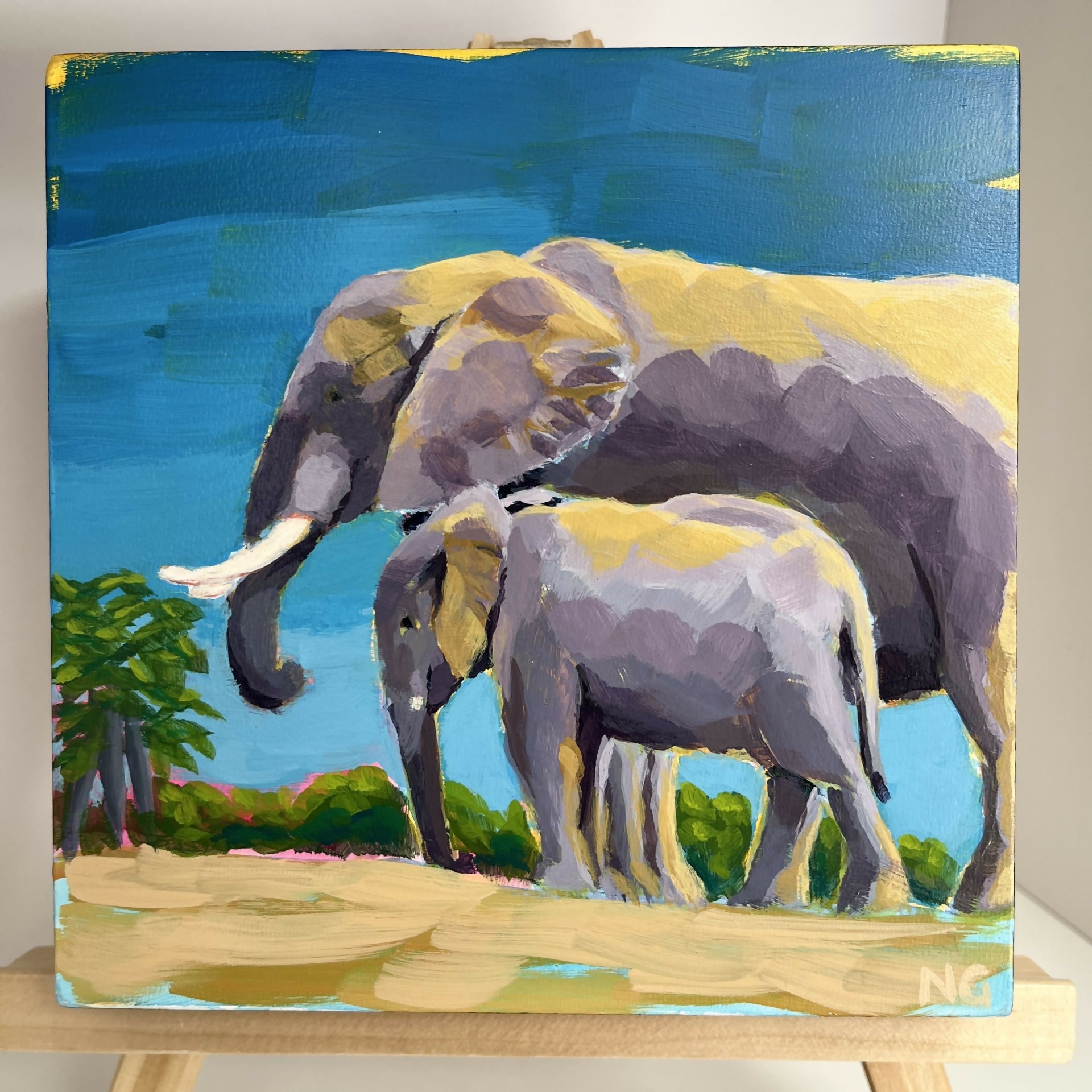 Elephant & Calf - Original Acrylic Painting