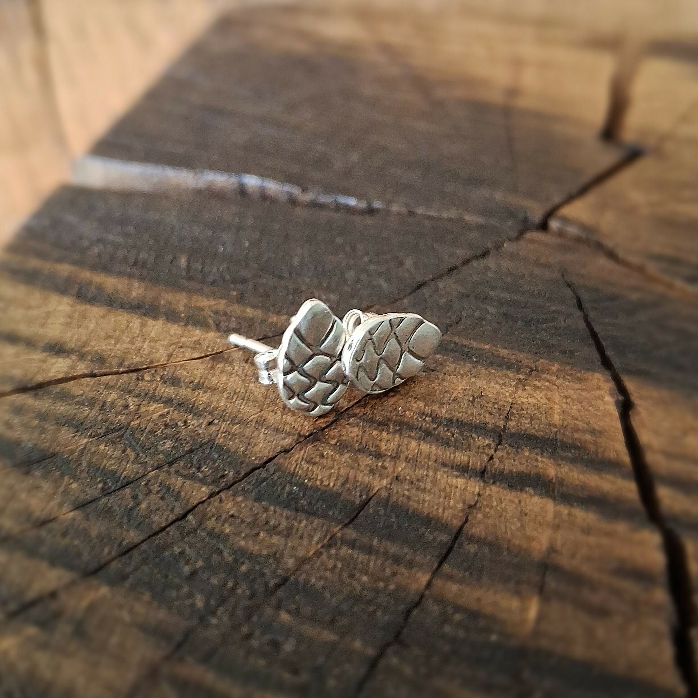 Handmade Silver Pinecone Studs