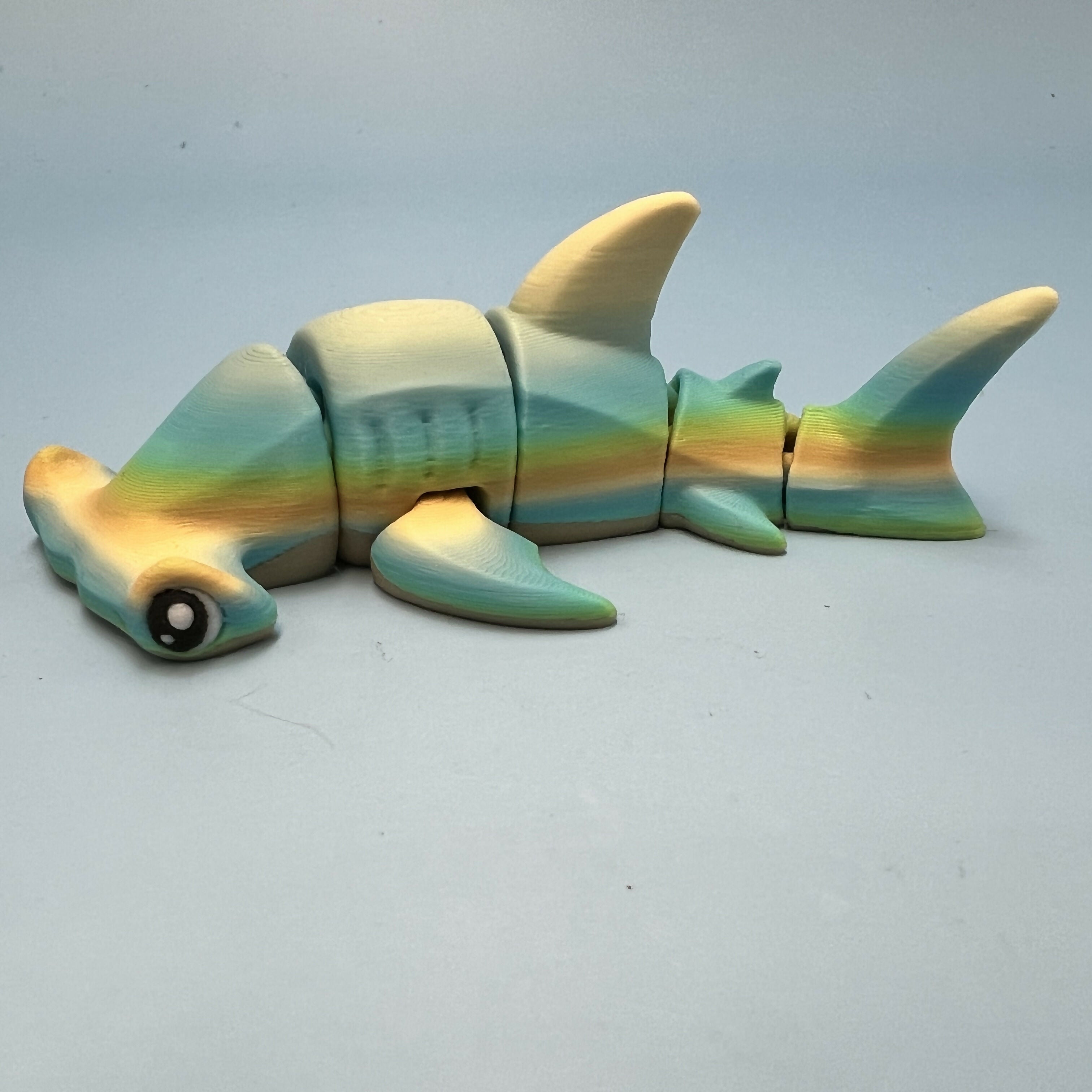 3D Printed SMALL: Articulated Sensory Fidget Animal friends Hammerhead Shark (Blue/Green/Beige & Grey) 9cm