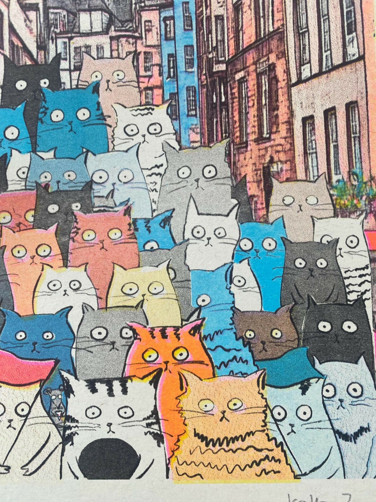 Cats on the Street Riso Print