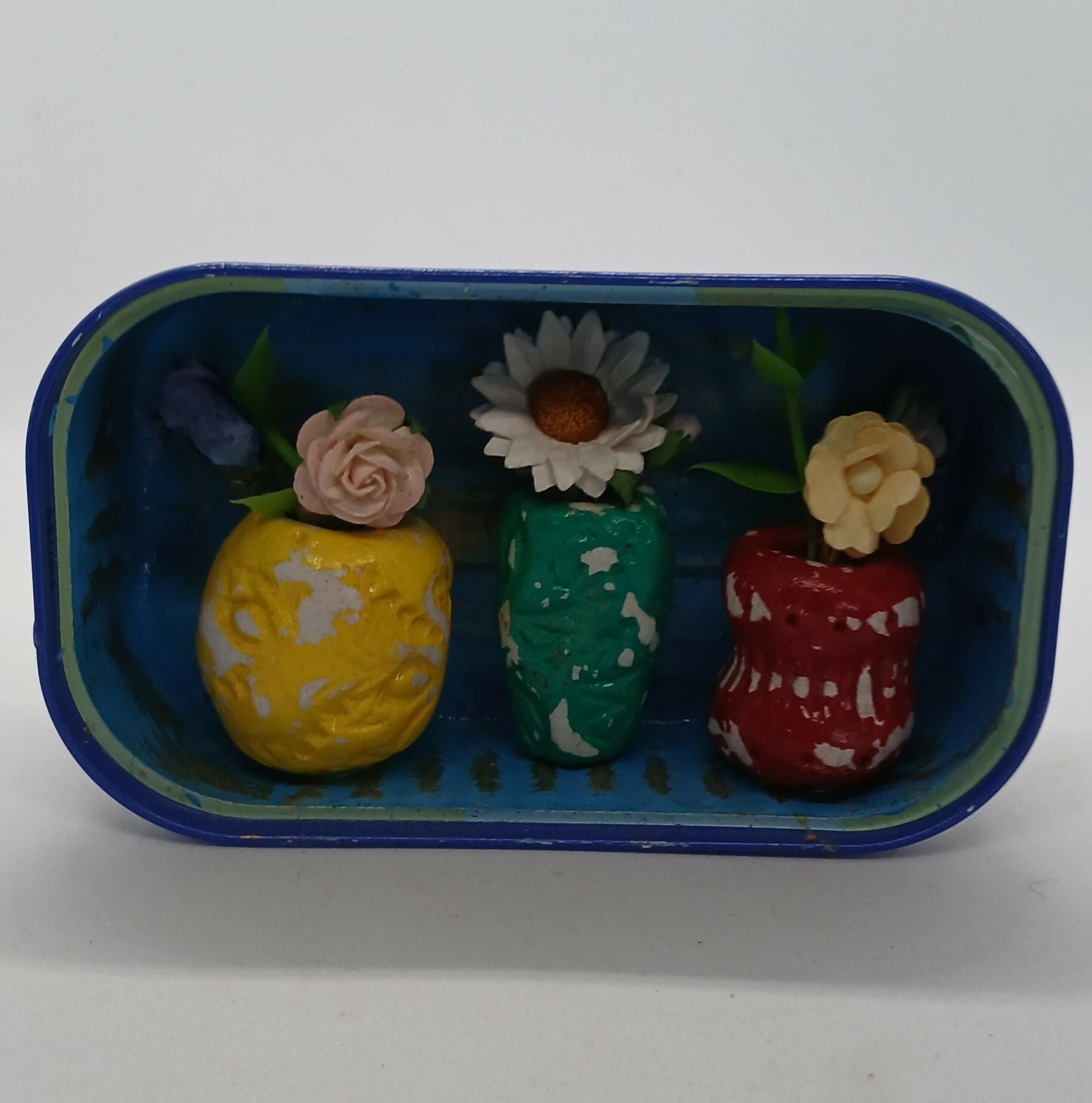 Clay Vase and Faux Flower Tin