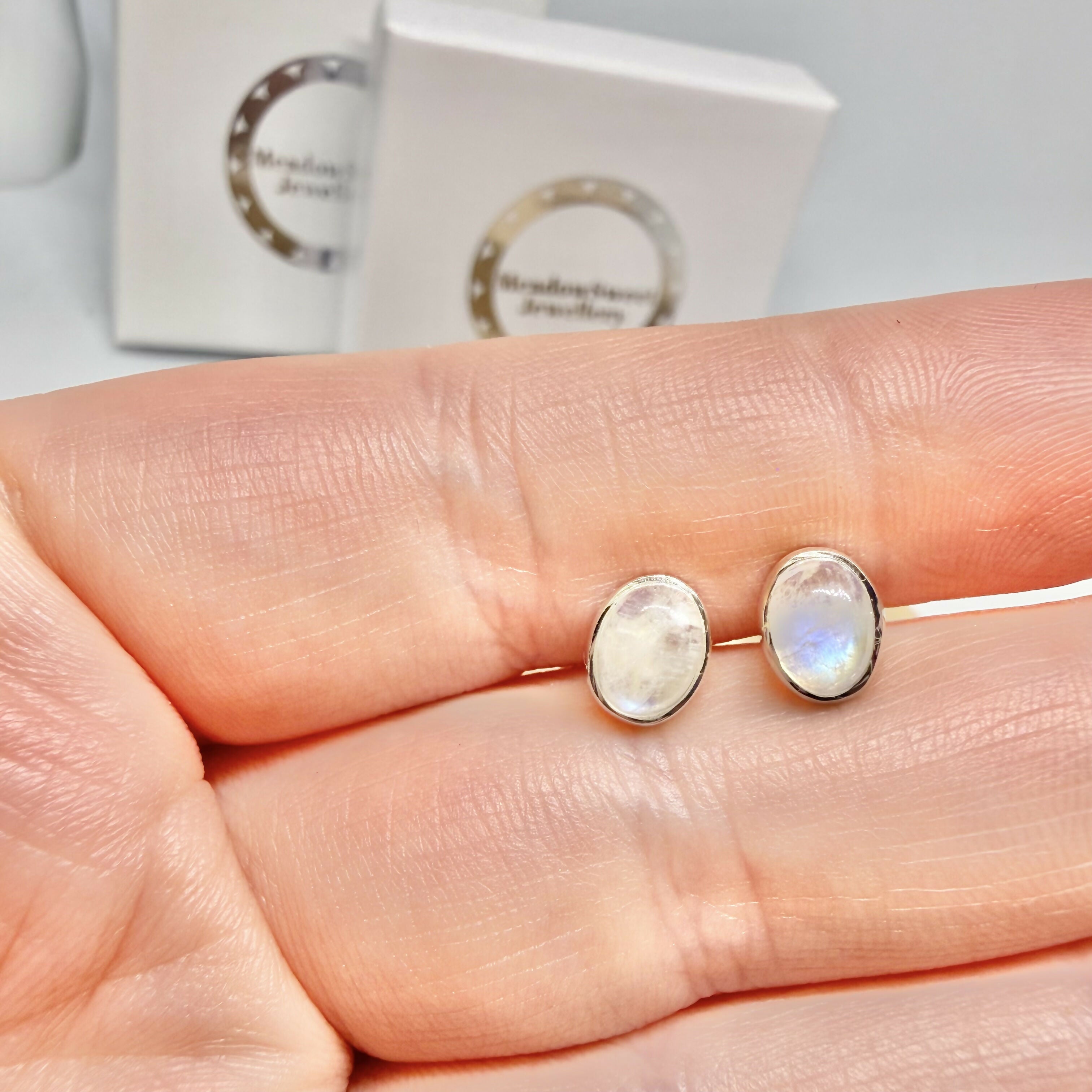 WHITE MOONSTONE STUD EARRINGS