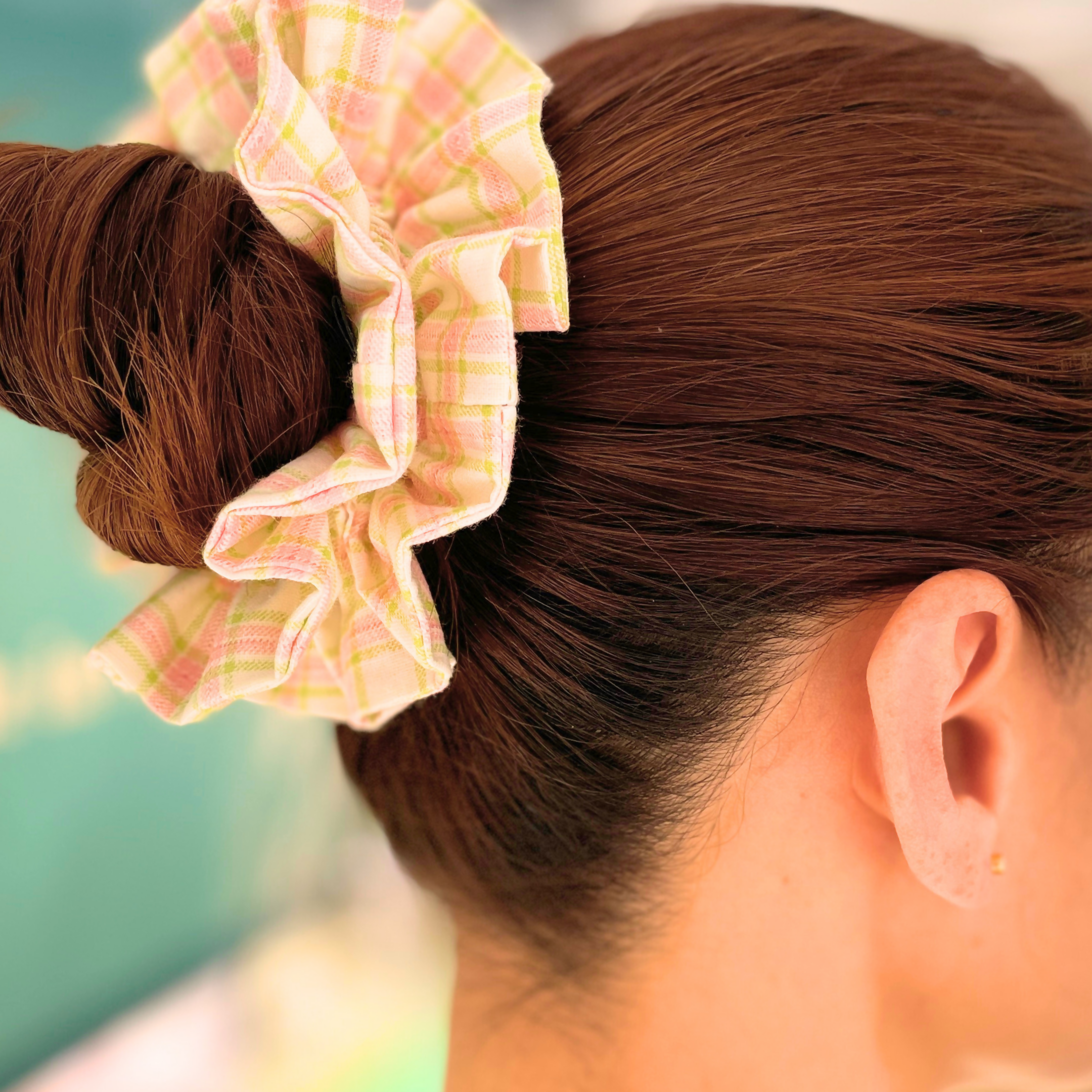 Creamy Yellow Plaid Double Layer Scrunchie