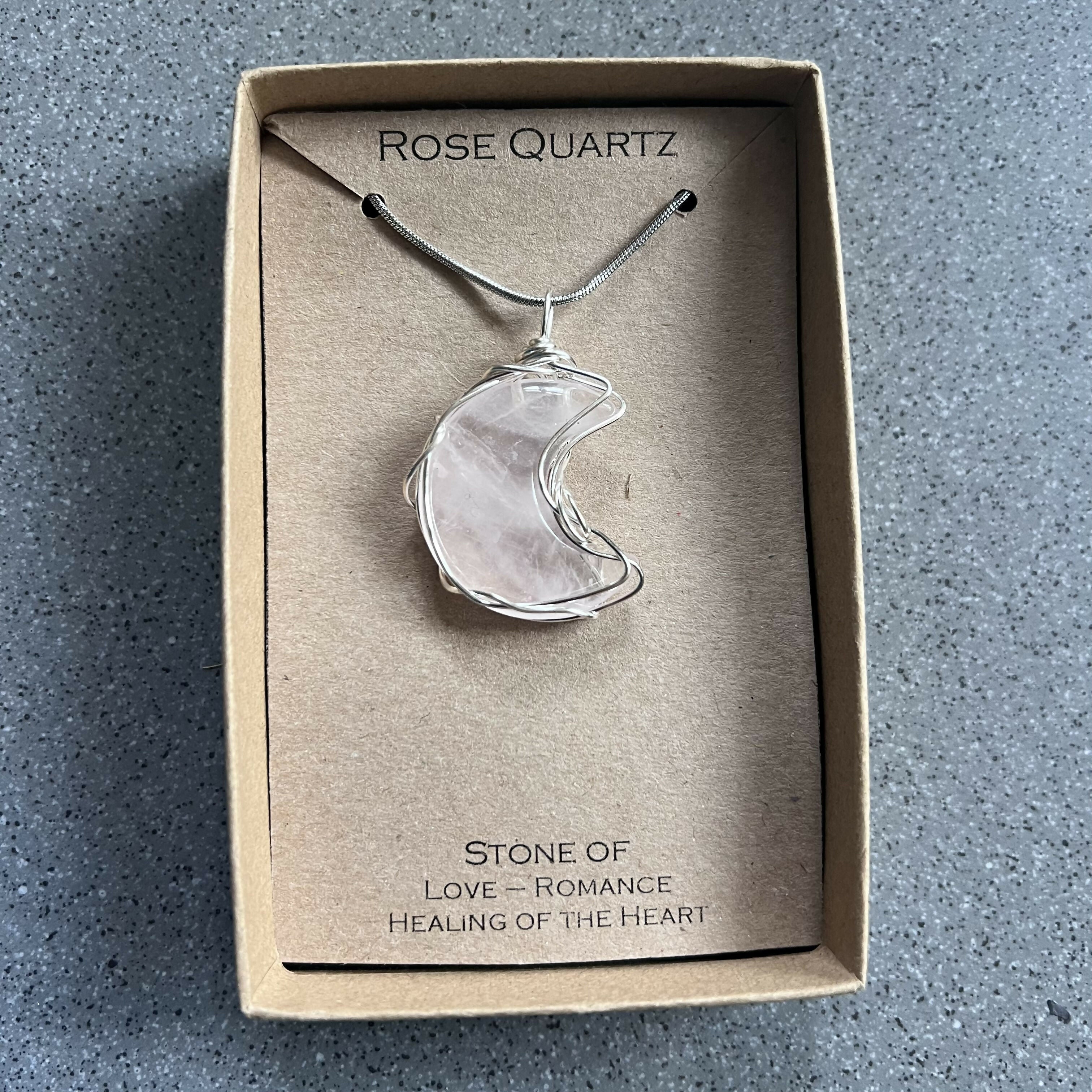 Rose Quartz Moon Wire Wrapped Pendant