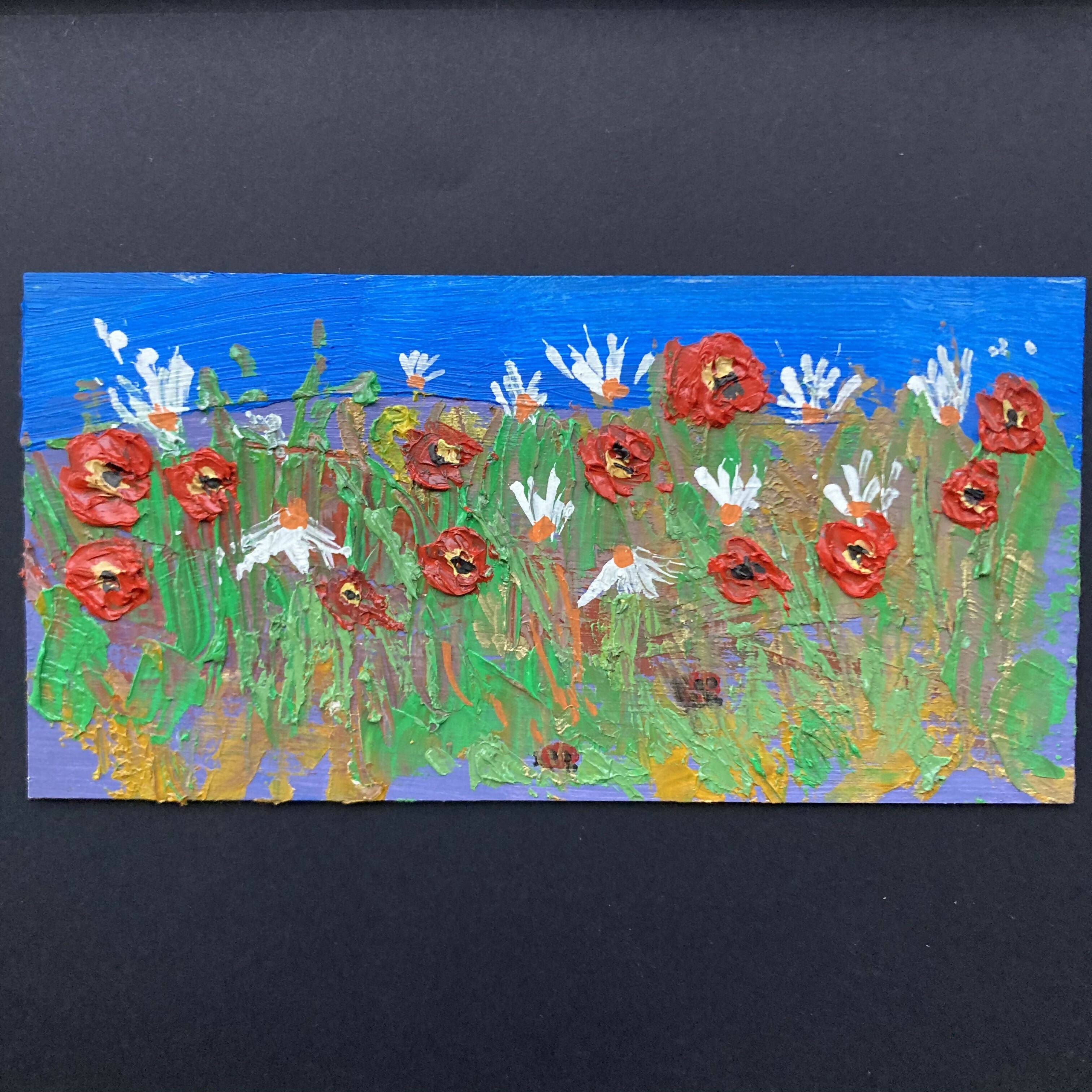 Poppies & Daisies Original Oil Painting On Wood In Black Frame