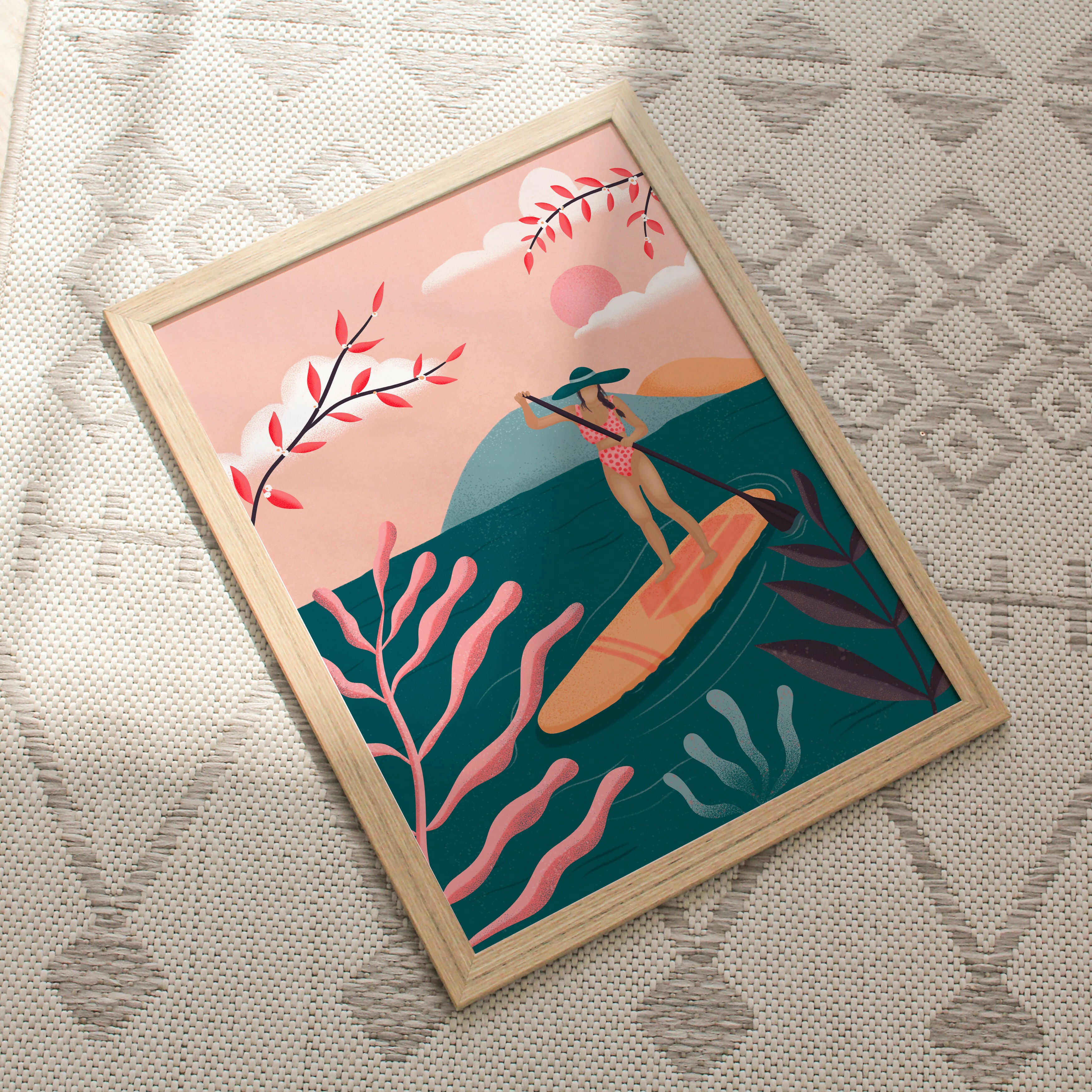 Paddleboard Art Print: Boho Surfer Girl Illustration (A4)