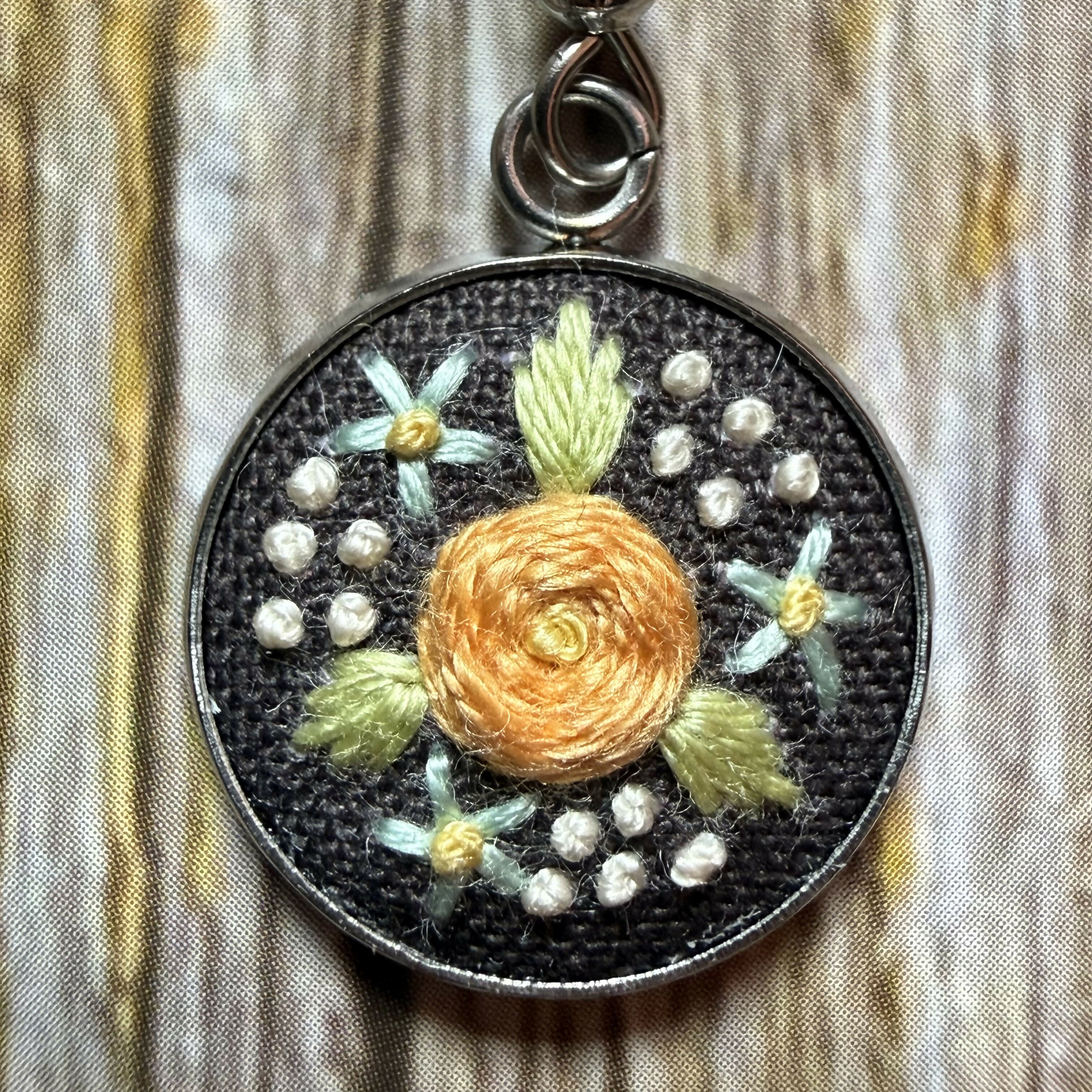 Hand Embroidered Brown Floral Earrings