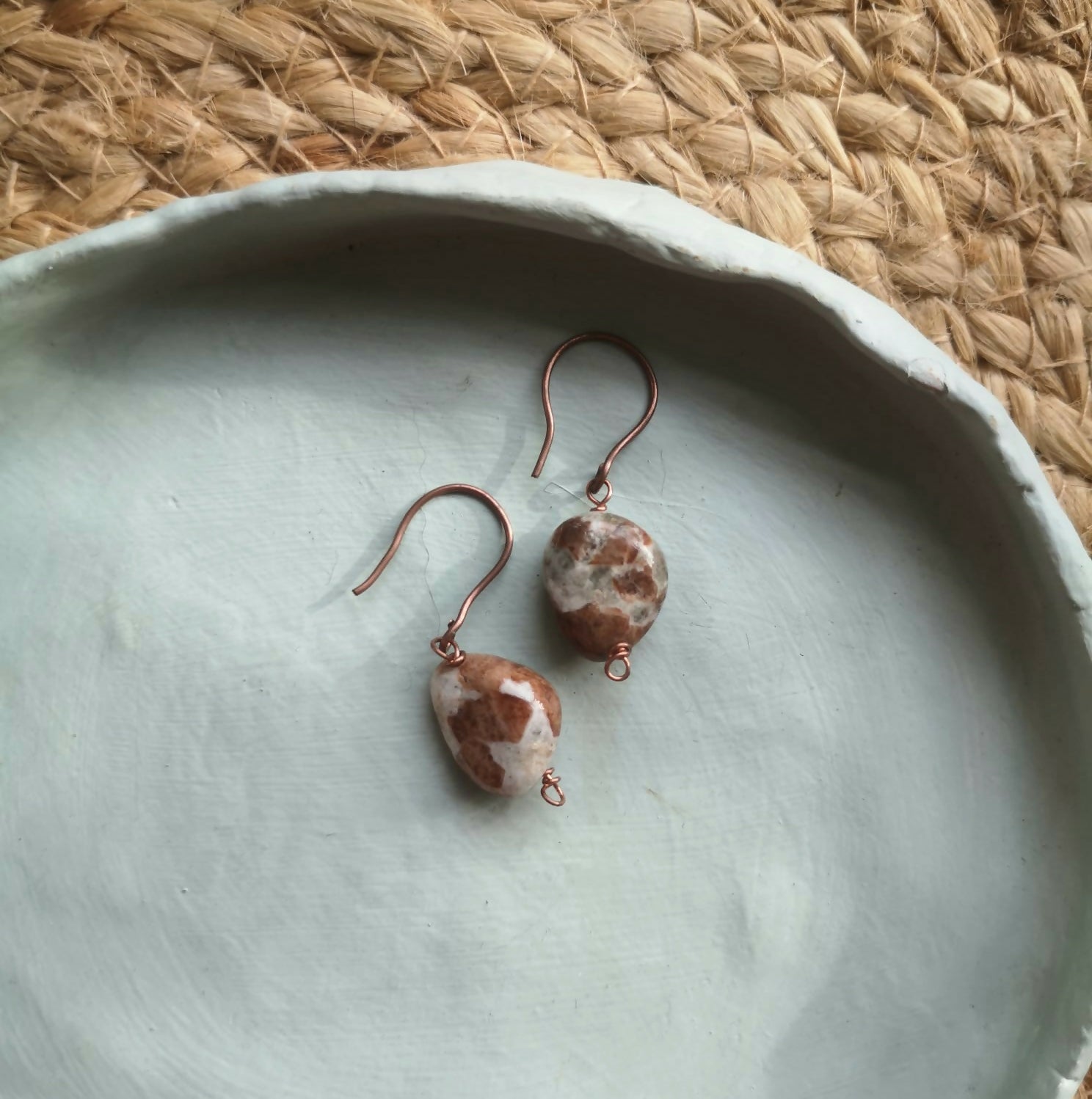 Garnet In Limestone Tumble Earrings. Made With Natural Copper Wire